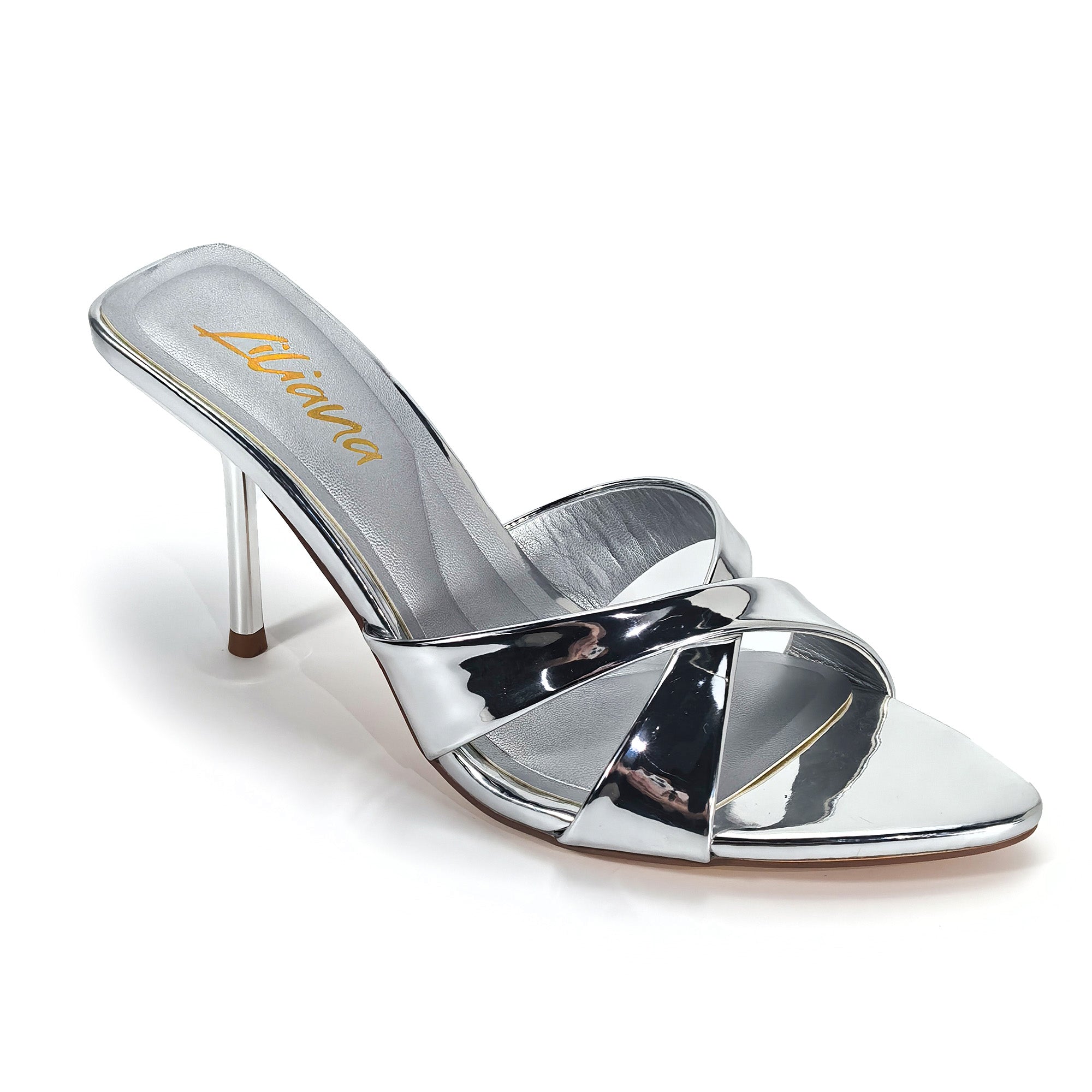 CYNTHIA-8 POINTY TOE CRISS-CROSS MULE HEEL SILVER