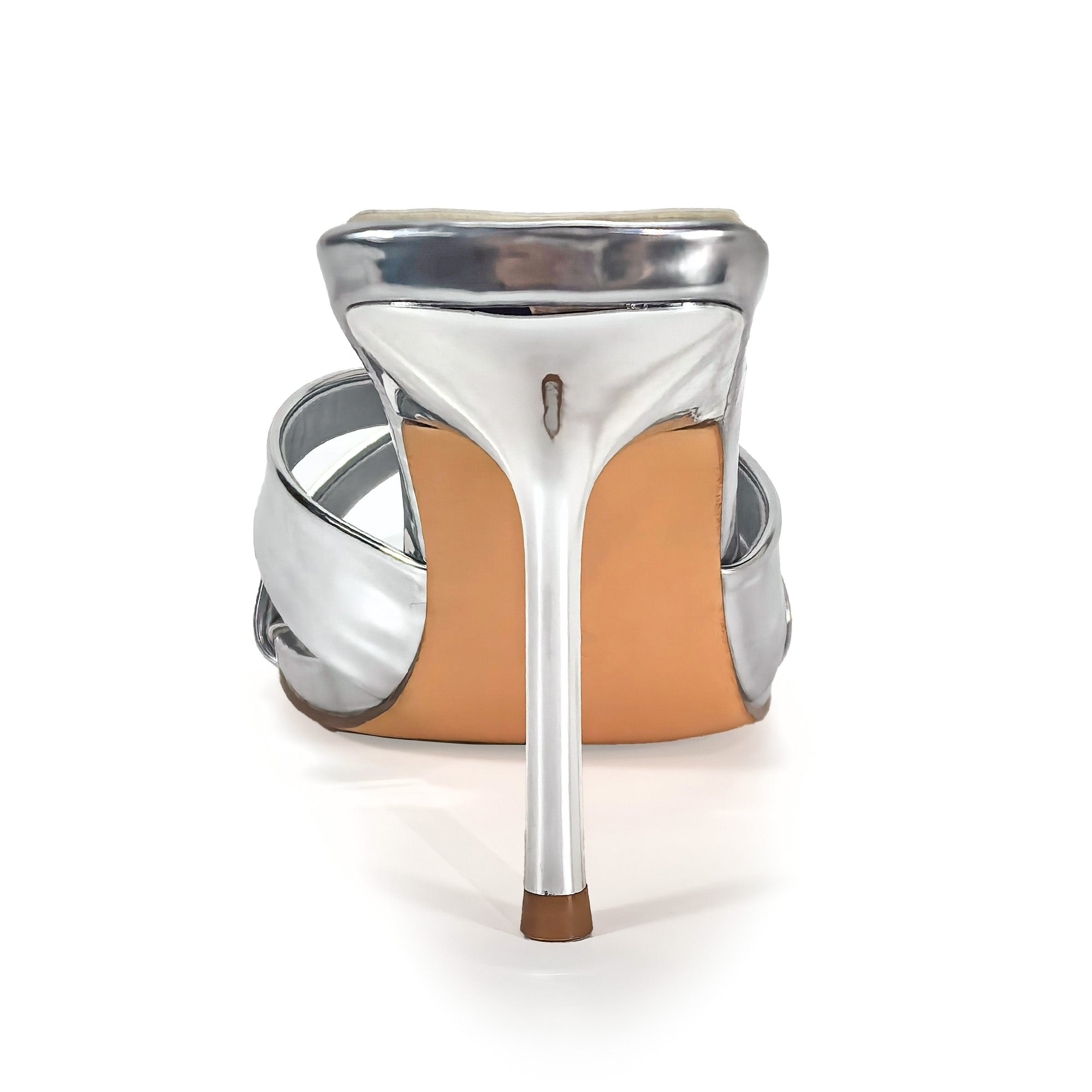CYNTHIA-8 POINTY TOE CRISS-CROSS MULE HEEL SILVER