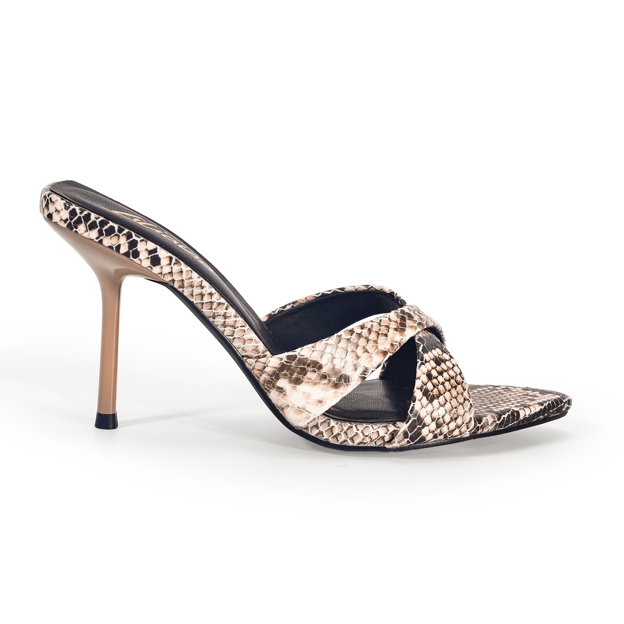 CYNTHIA-8 POINTY TOE CRISS-CROSS MULE HEEL SNAKE