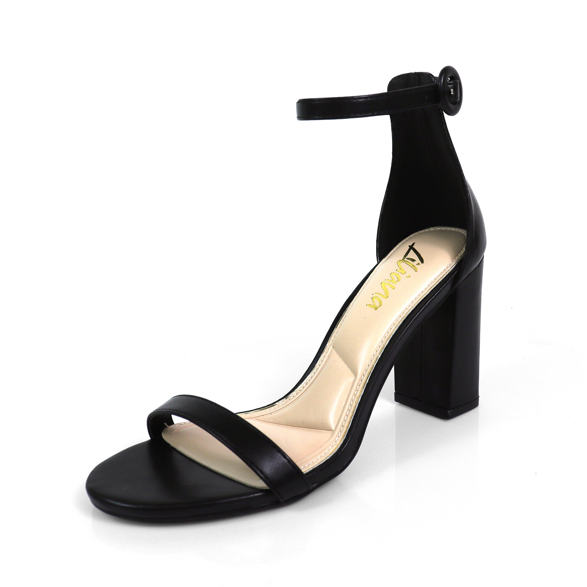 DANDELINE-1 PANTANT ANKLE STRAP W/ HEEL CHUNKY HEEL BLACK
