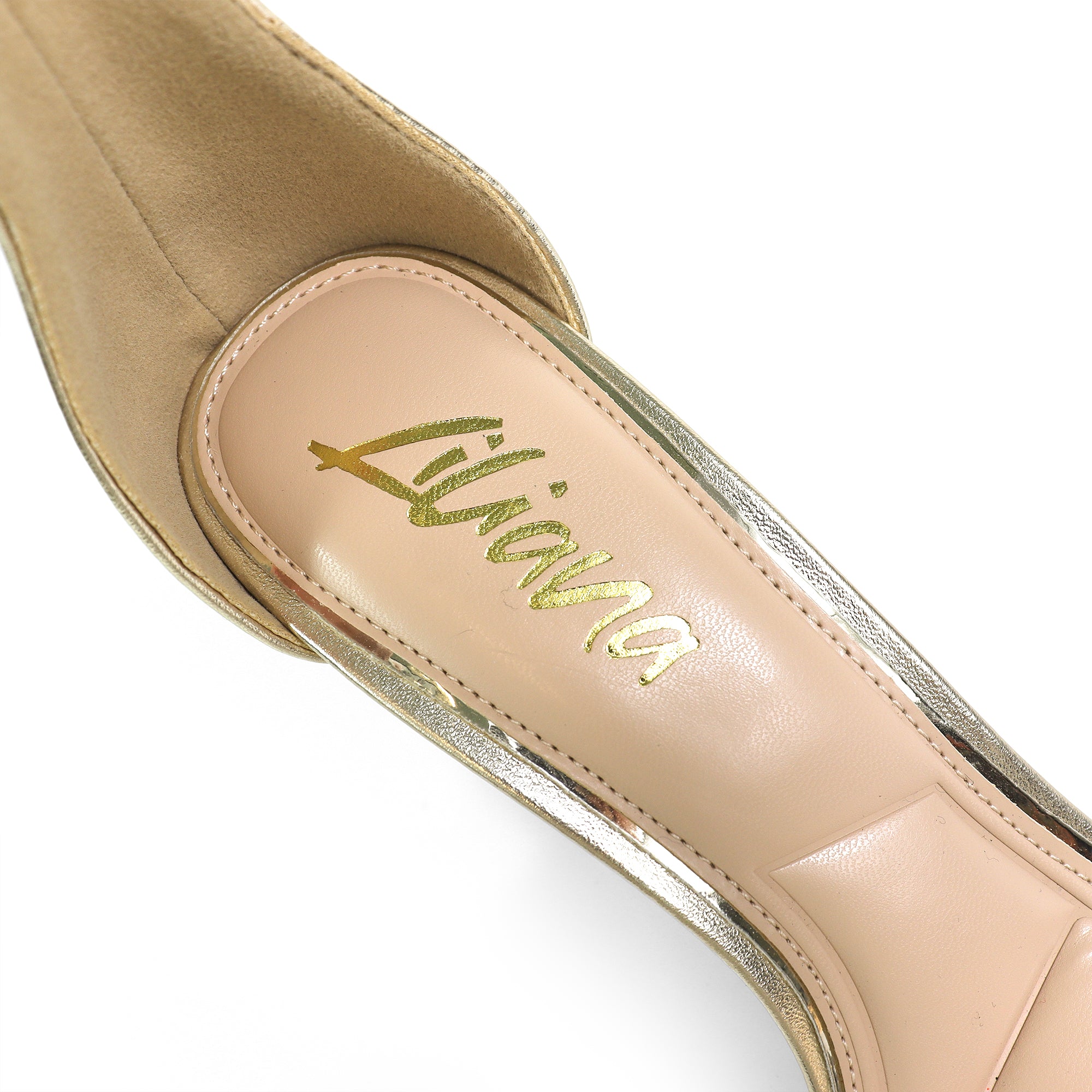 DANDELINE-1 PANTANT ANKLE STRAP W/ HEEL CHUNKY HEEL GOLD