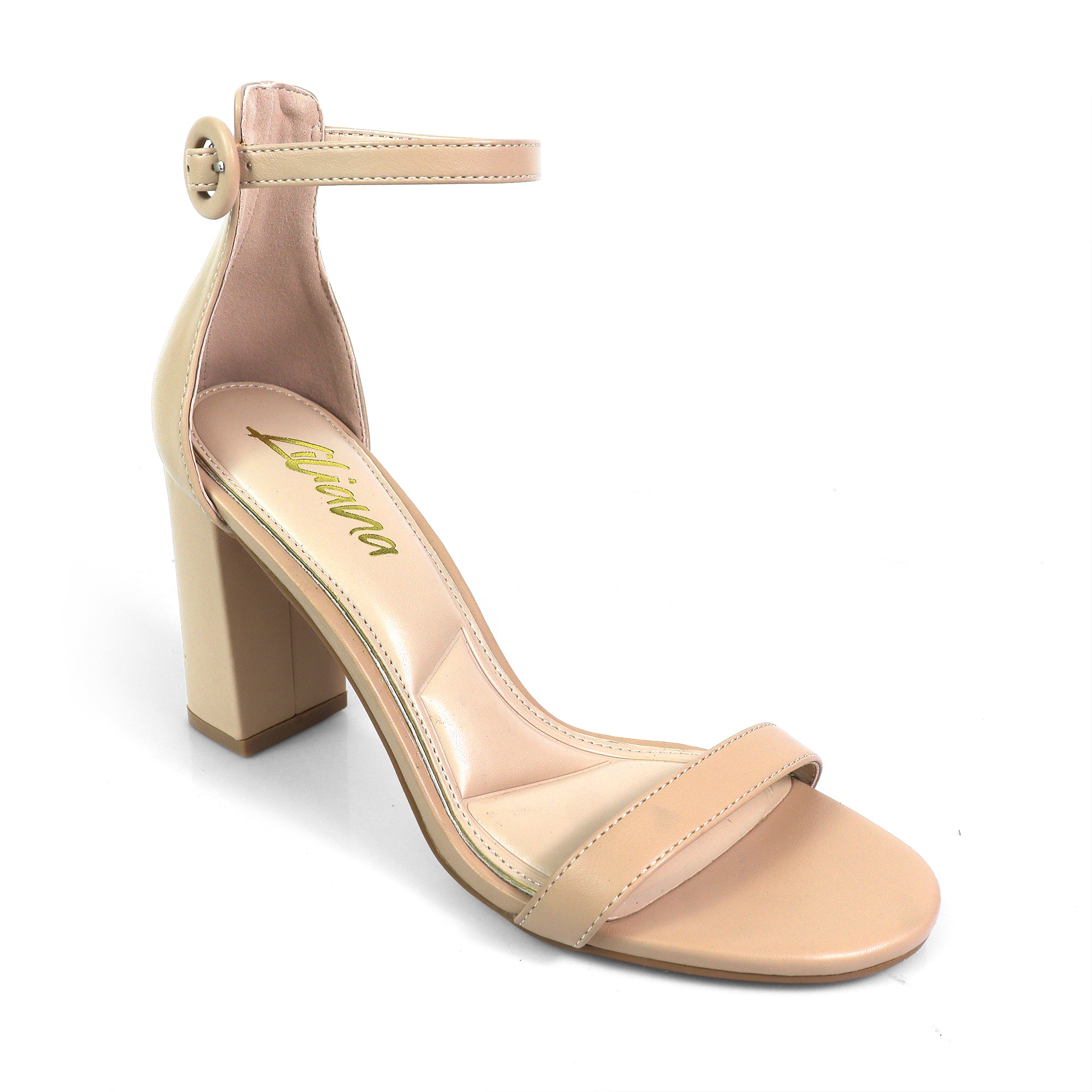 DANDELINE-1 PANTANT ANKLE STRAP W/ HEEL CHUNKY HEEL NUDE