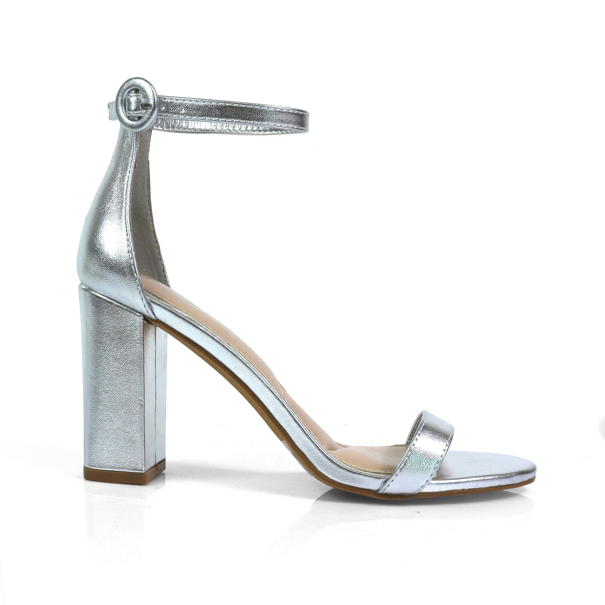 DANDELINE-1 PANTANT ANKLE STRAP W/ HEEL CHUNKY HEEL SILVER