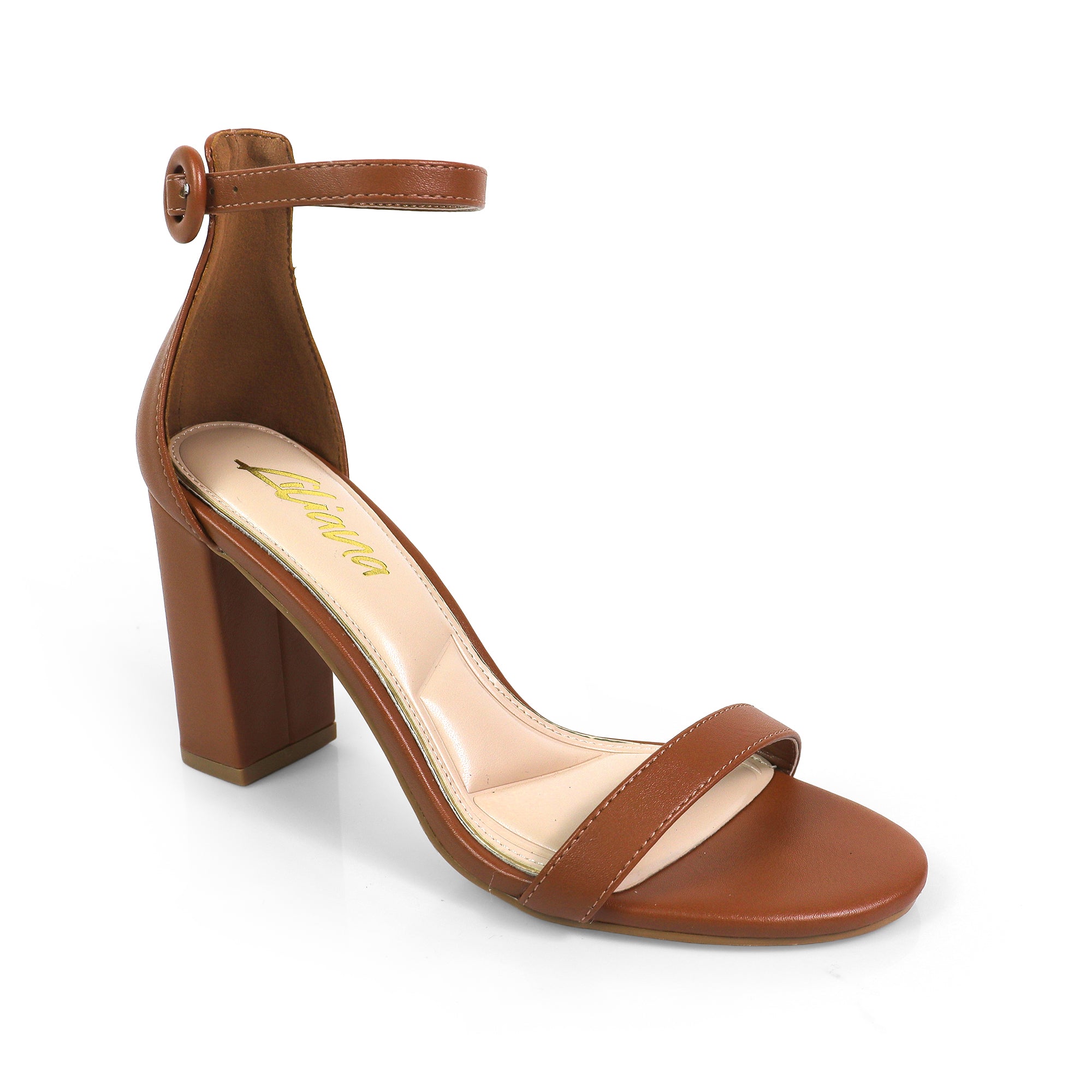 DANDELINE-1 PANTANT ANKLE STRAP W/ HEEL CHUNKY HEEL TAN