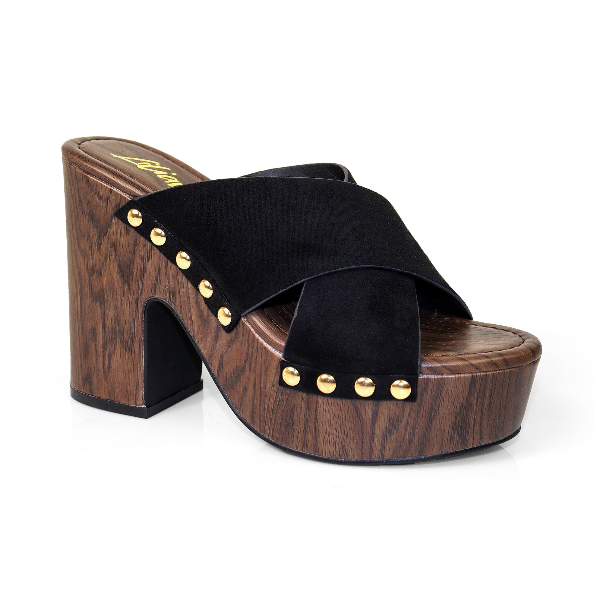 DANDY-2 CROSS STRAP MULE W/ PLATFORM HEEL BLACK