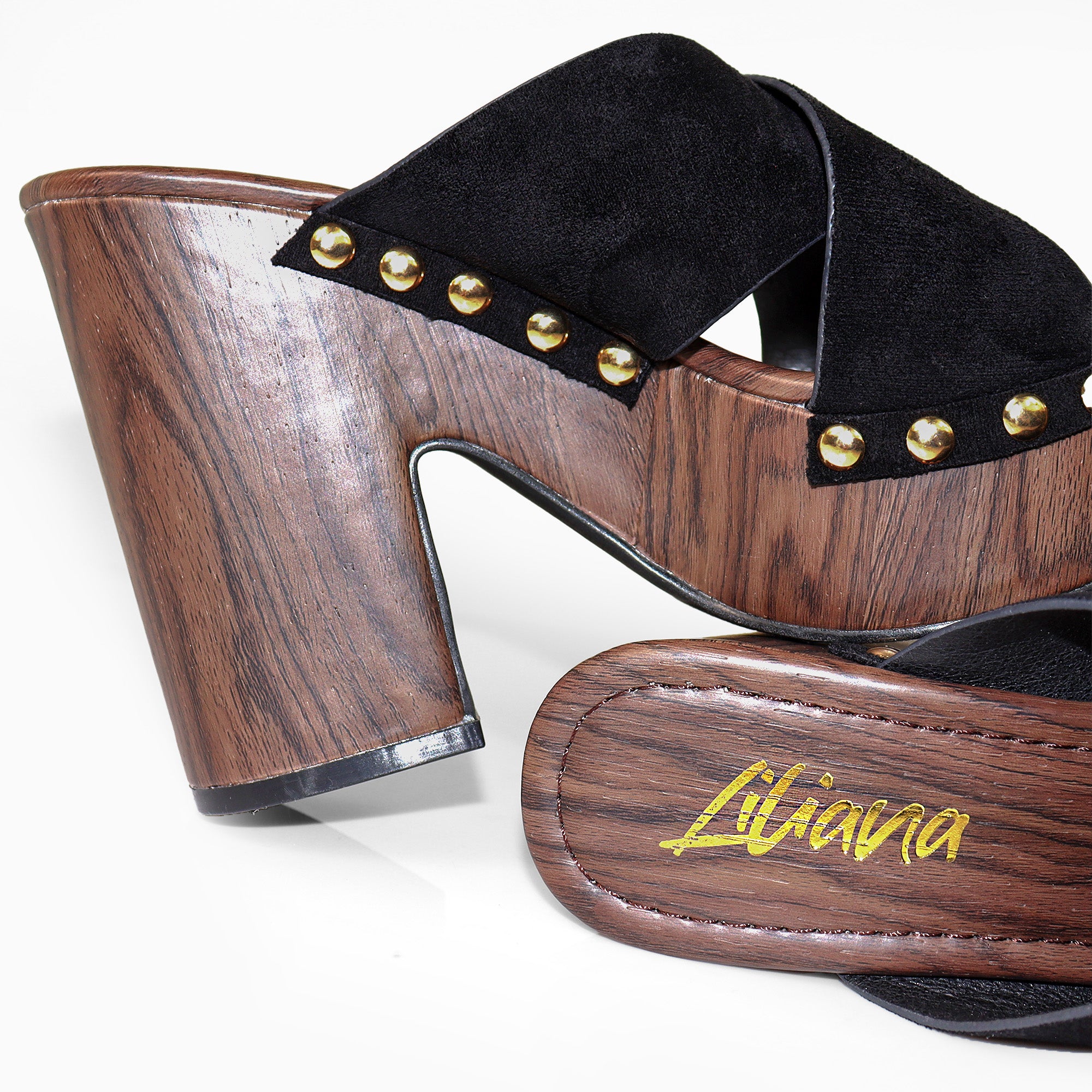 DANDY-2 CROSS STRAP MULE W/ PLATFORM HEEL BLACK