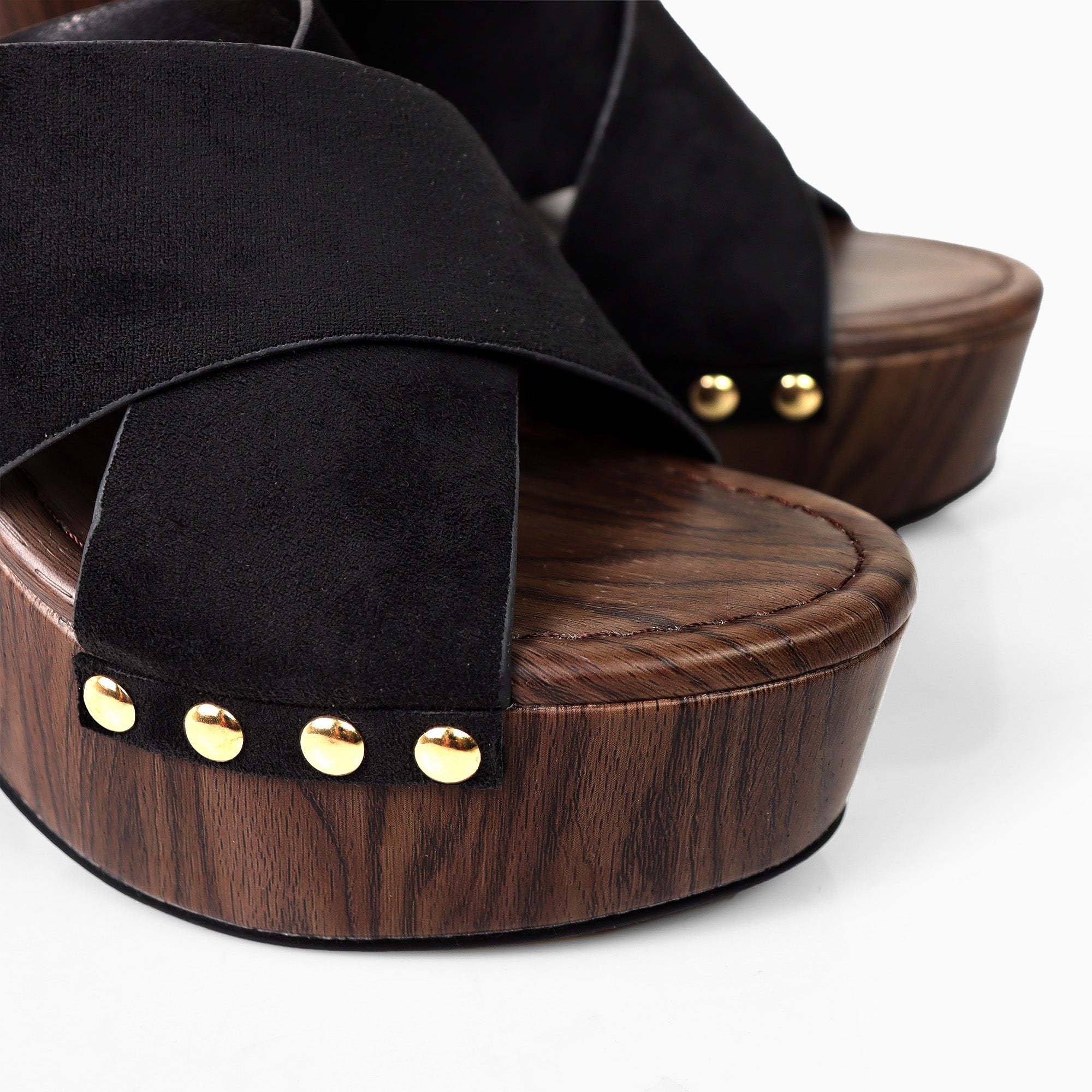 DANDY-2 CROSS STRAP MULE W/ PLATFORM HEEL BLACK
