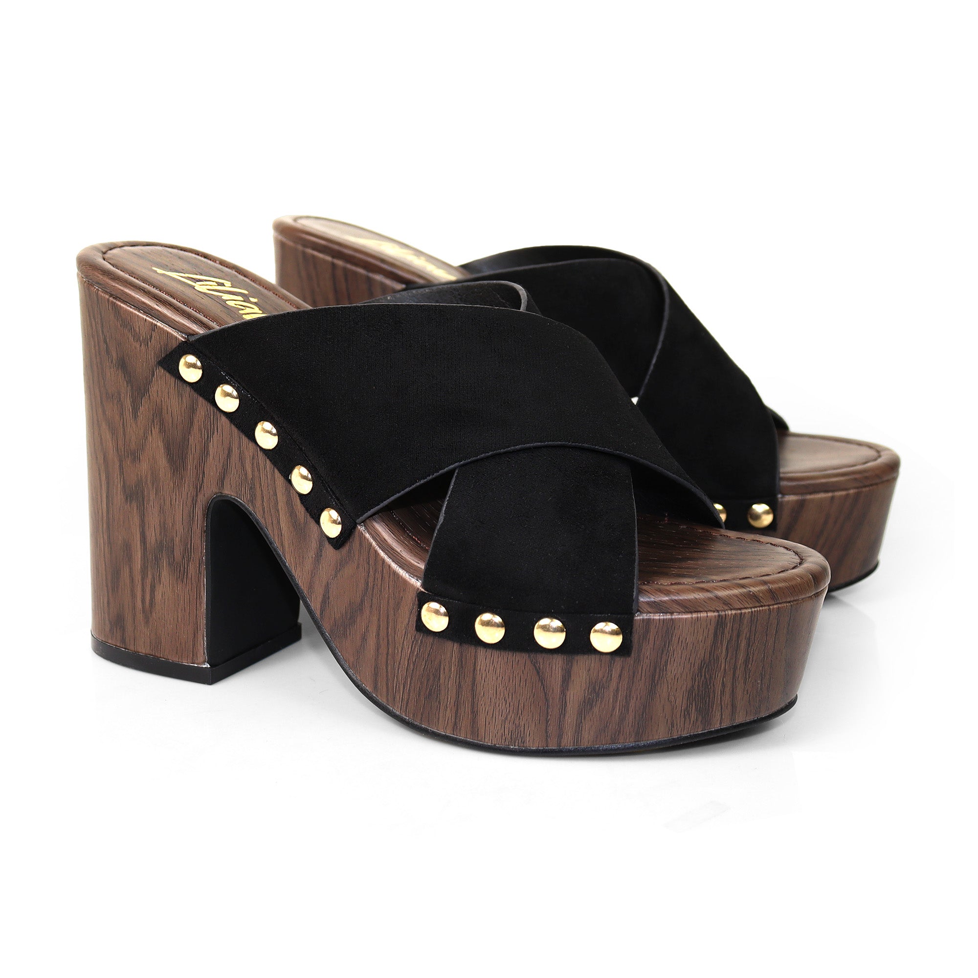 DANDY-2 CROSS STRAP MULE W/ PLATFORM HEEL BLACK