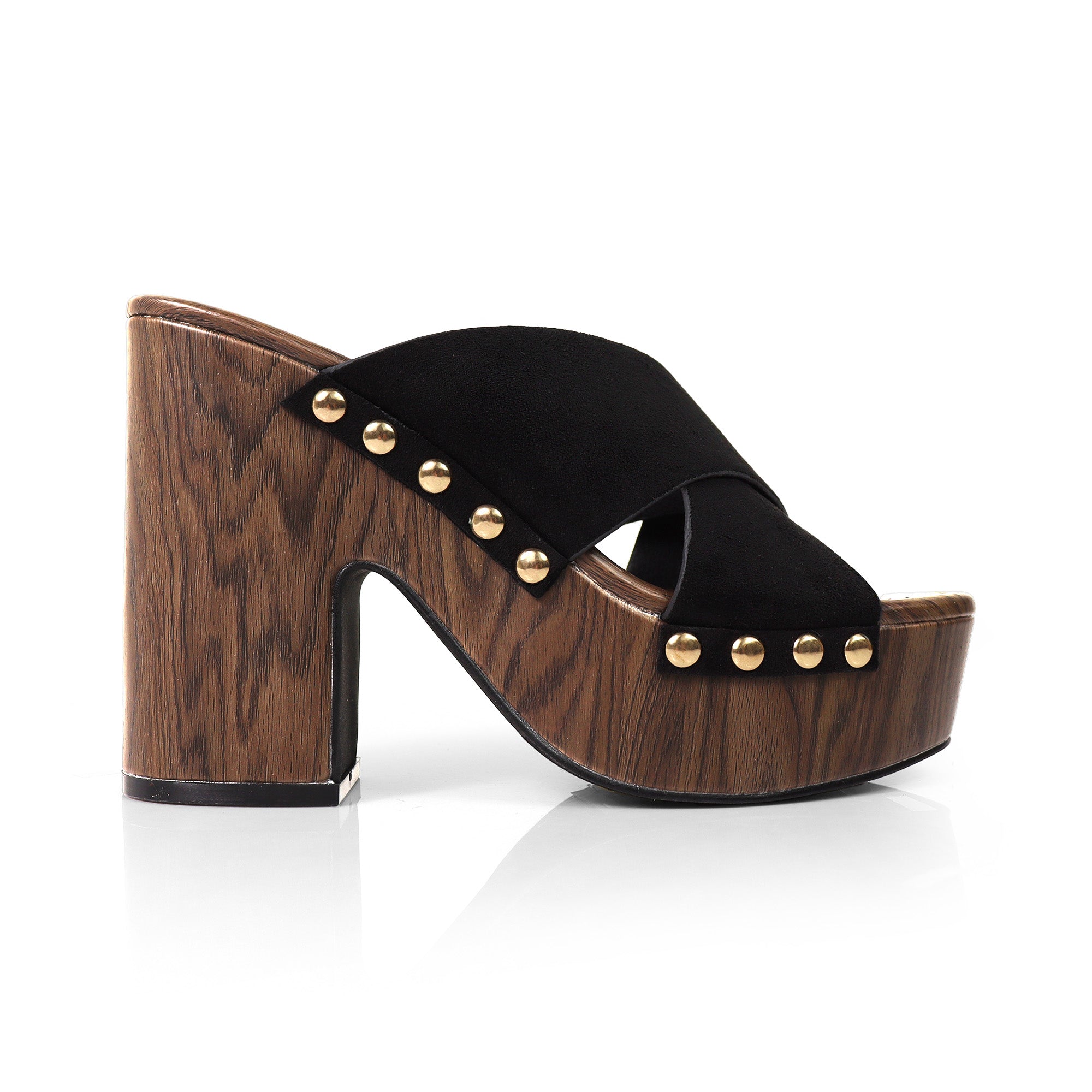DANDY-2 CROSS STRAP MULE W/ PLATFORM HEEL BLACK