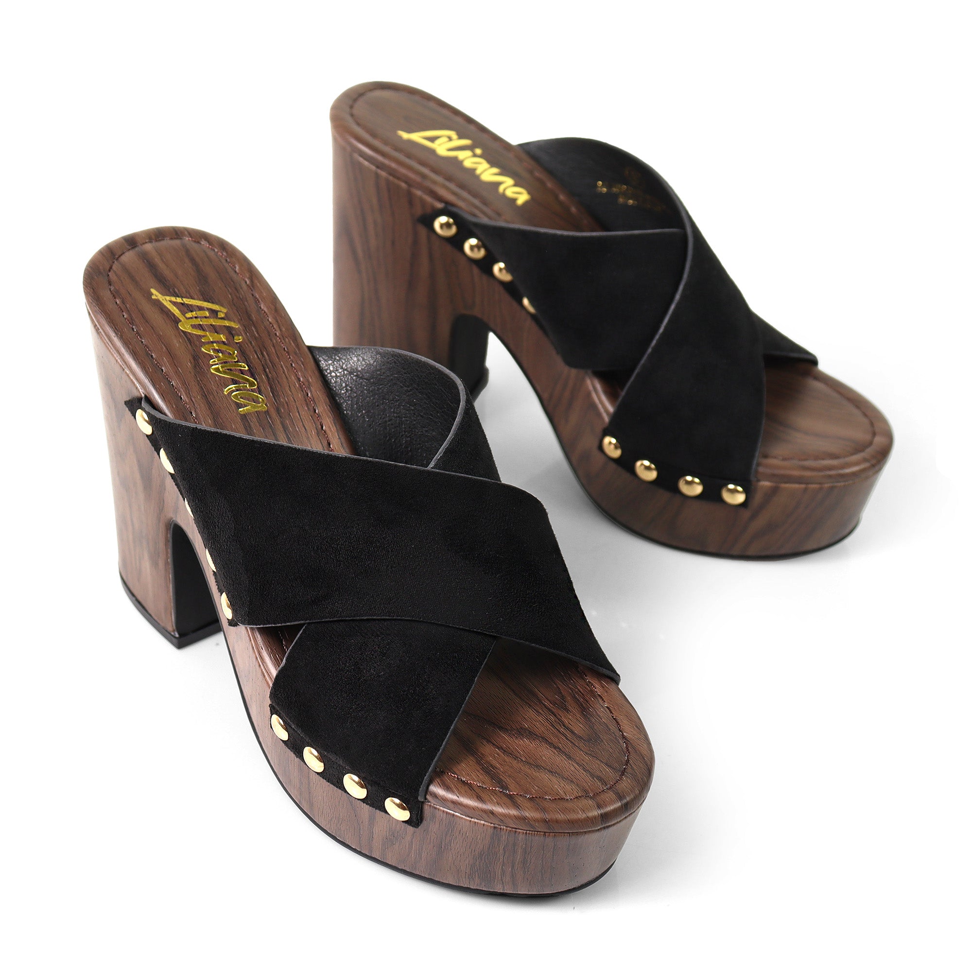 DANDY-2 CROSS STRAP MULE W/ PLATFORM HEEL BLACK