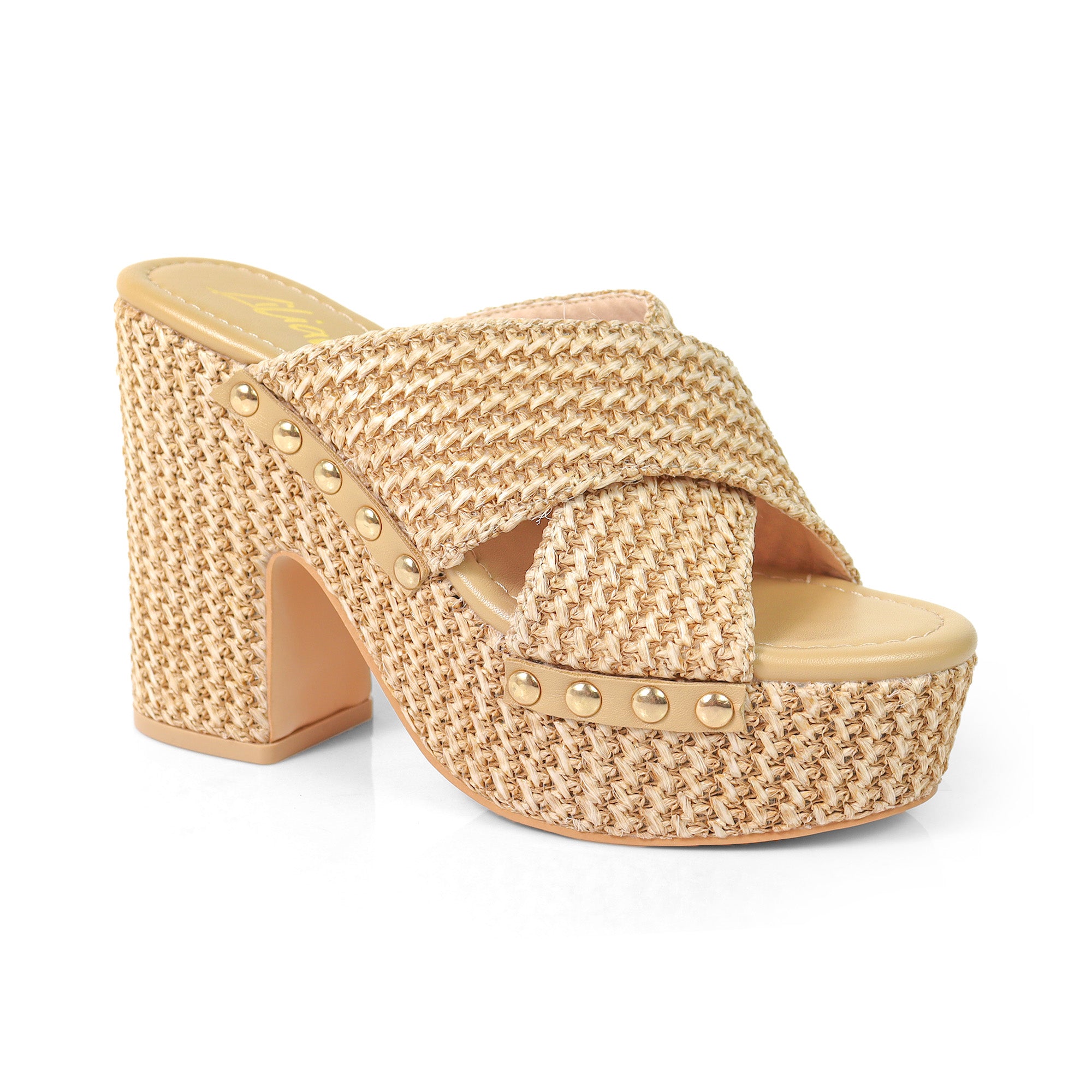 DANDY-2 CROSS STRAP MULE W/ PLATFORM HEEL RAFFIA