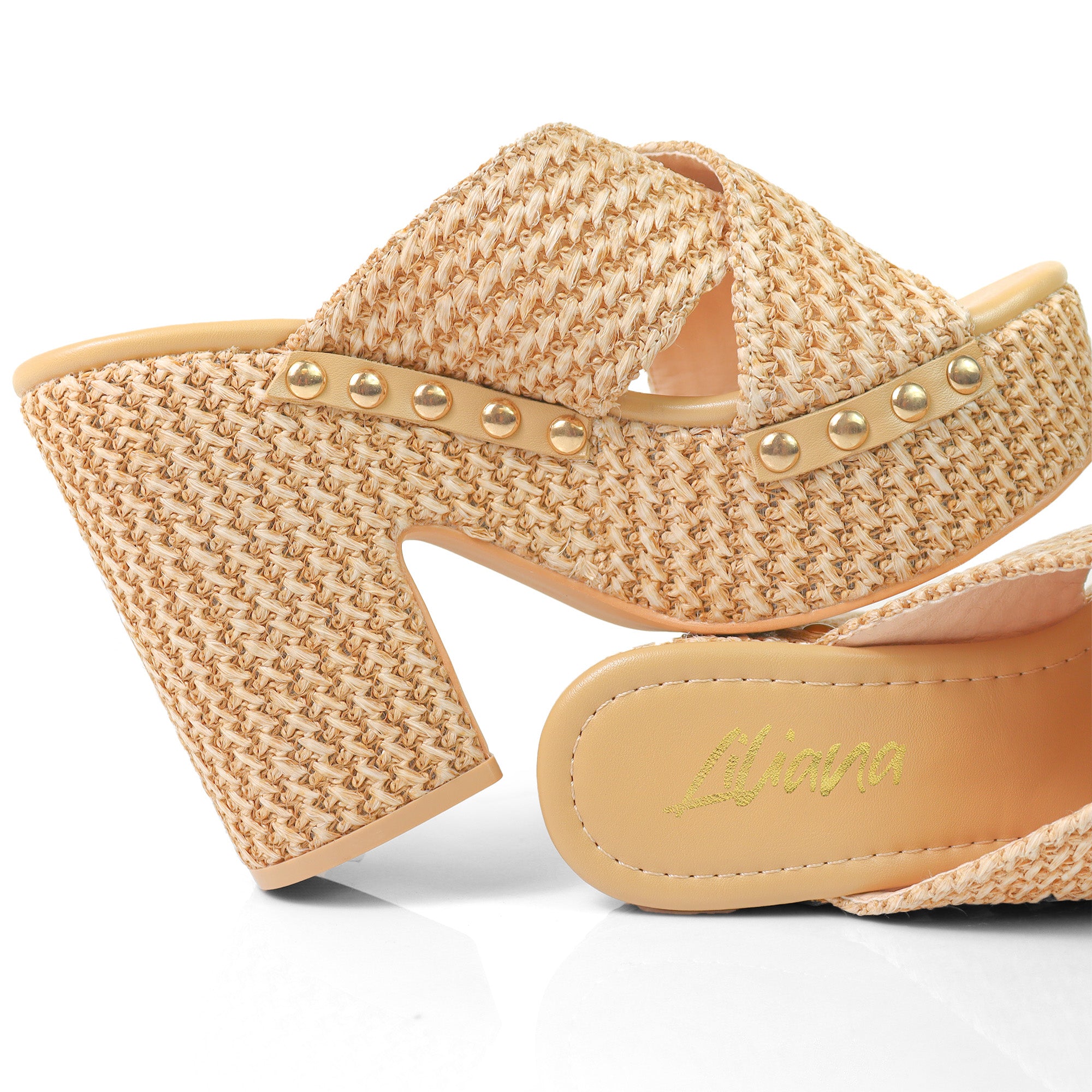 DANDY-2 CROSS STRAP MULE W/ PLATFORM HEEL RAFFIA
