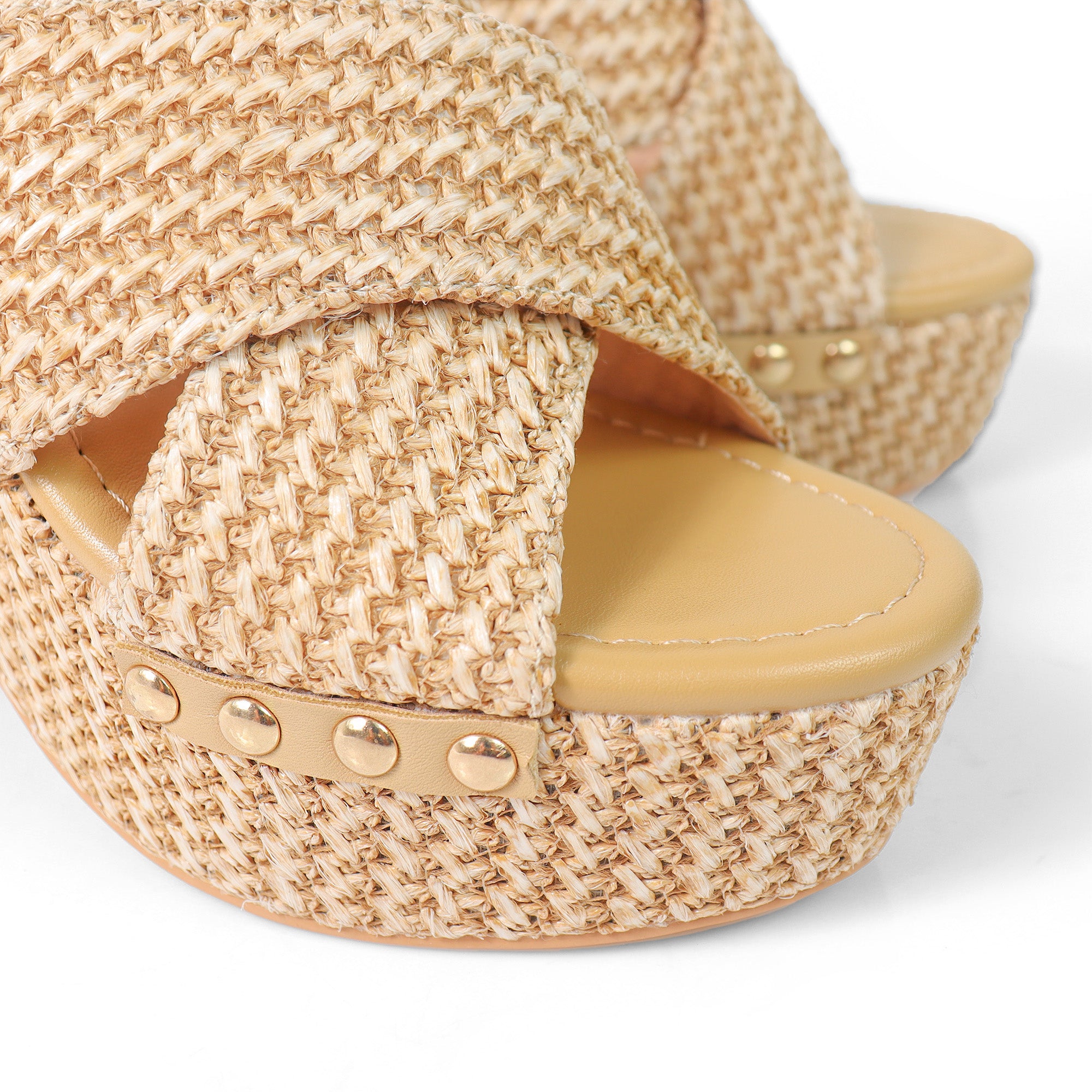 DANDY-2 CROSS STRAP MULE W/ PLATFORM HEEL RAFFIA