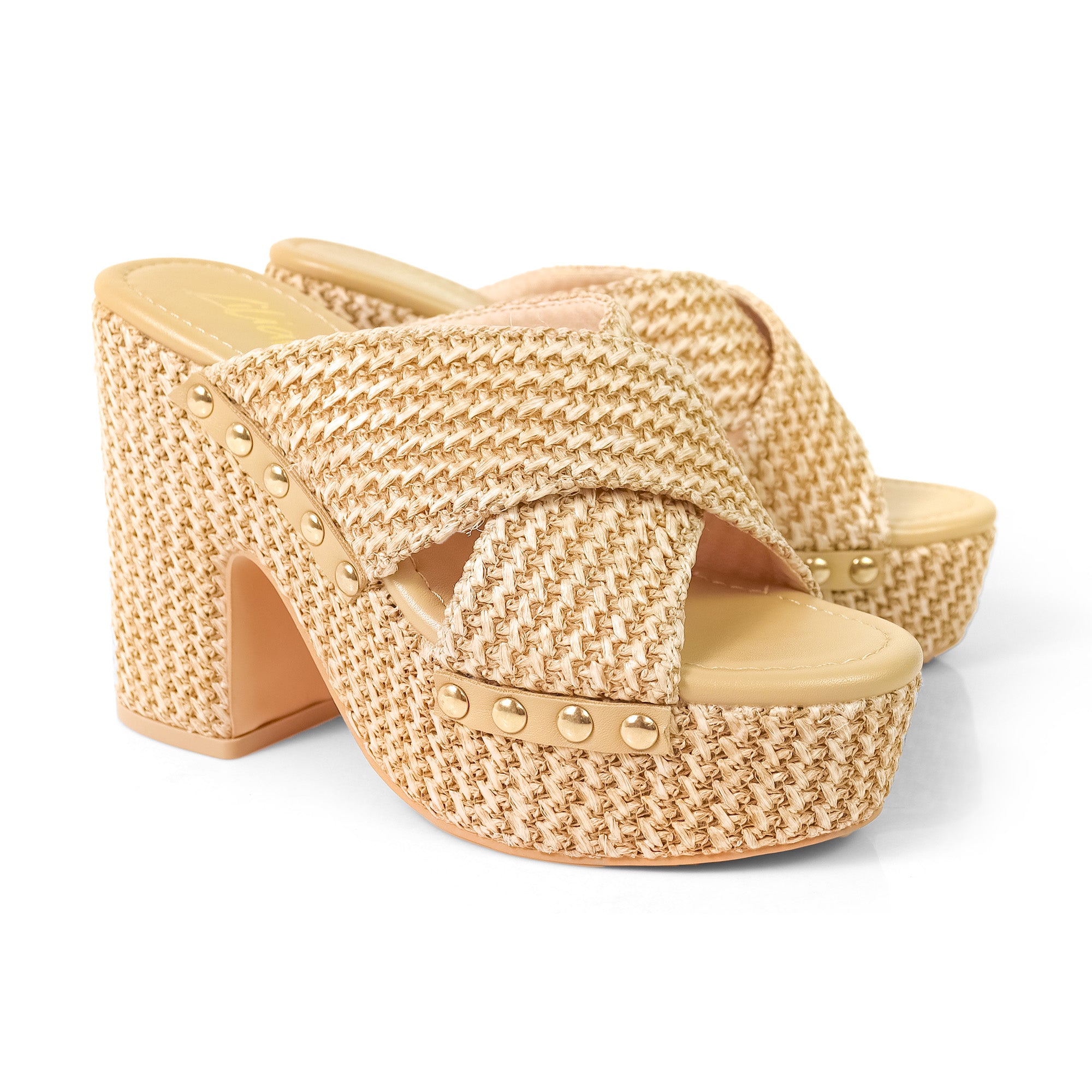 DANDY-2 CROSS STRAP MULE W/ PLATFORM HEEL RAFFIA
