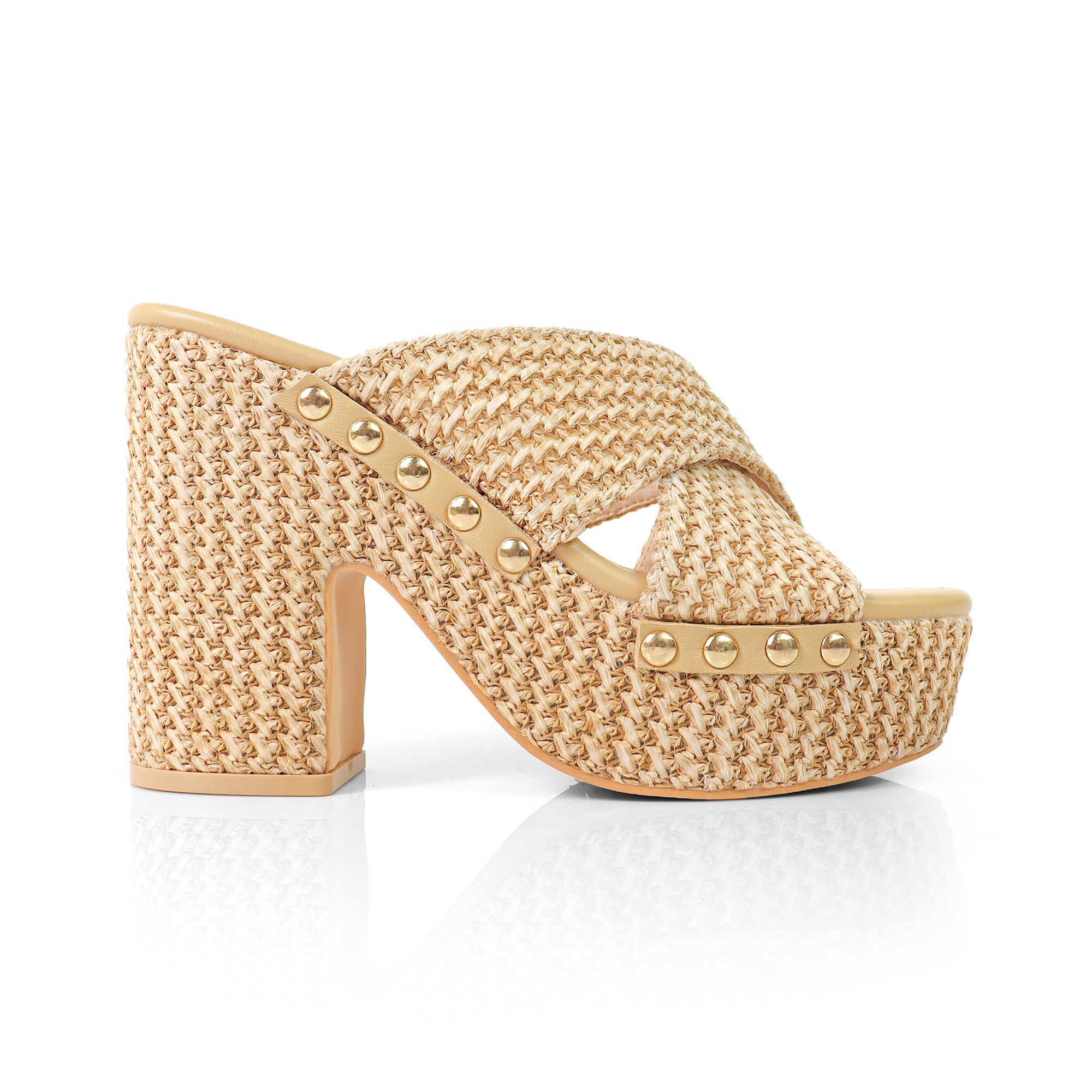 DANDY-2 CROSS STRAP MULE W/ PLATFORM HEEL RAFFIA