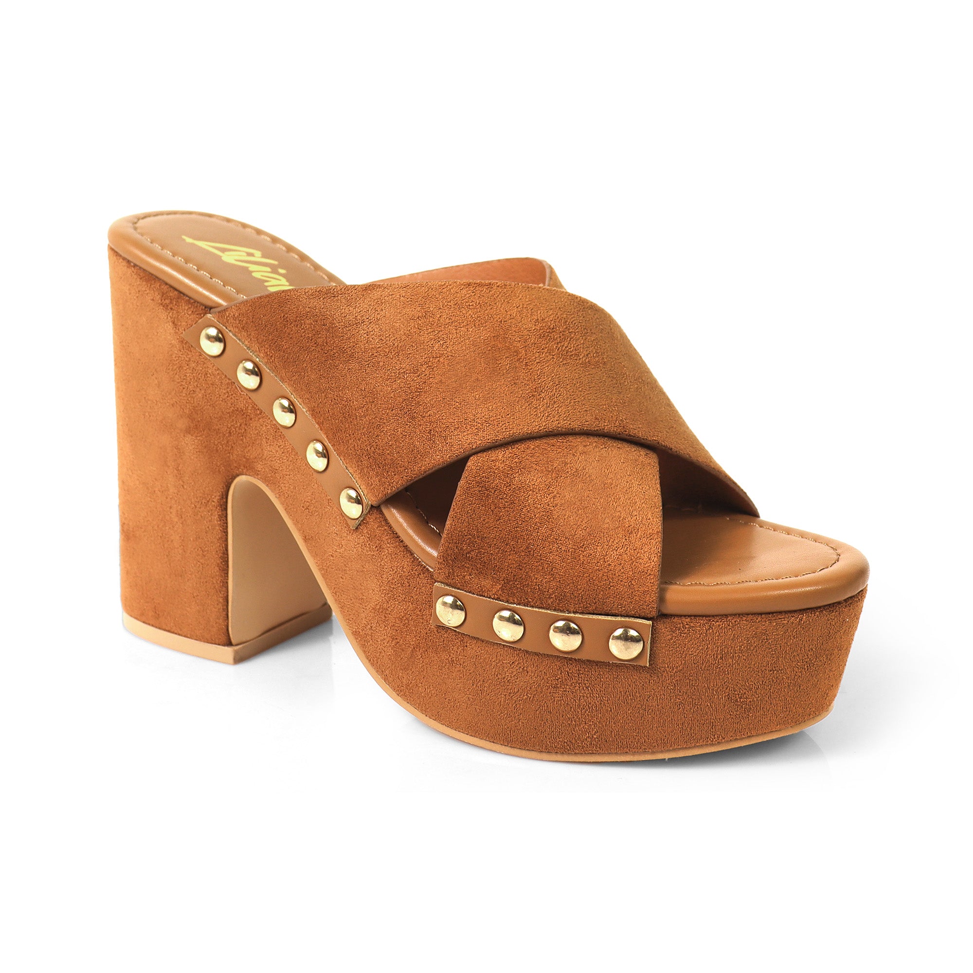 DANDY-2 CROSS STRAP MULE W/ PLATFORM HEEL TAN