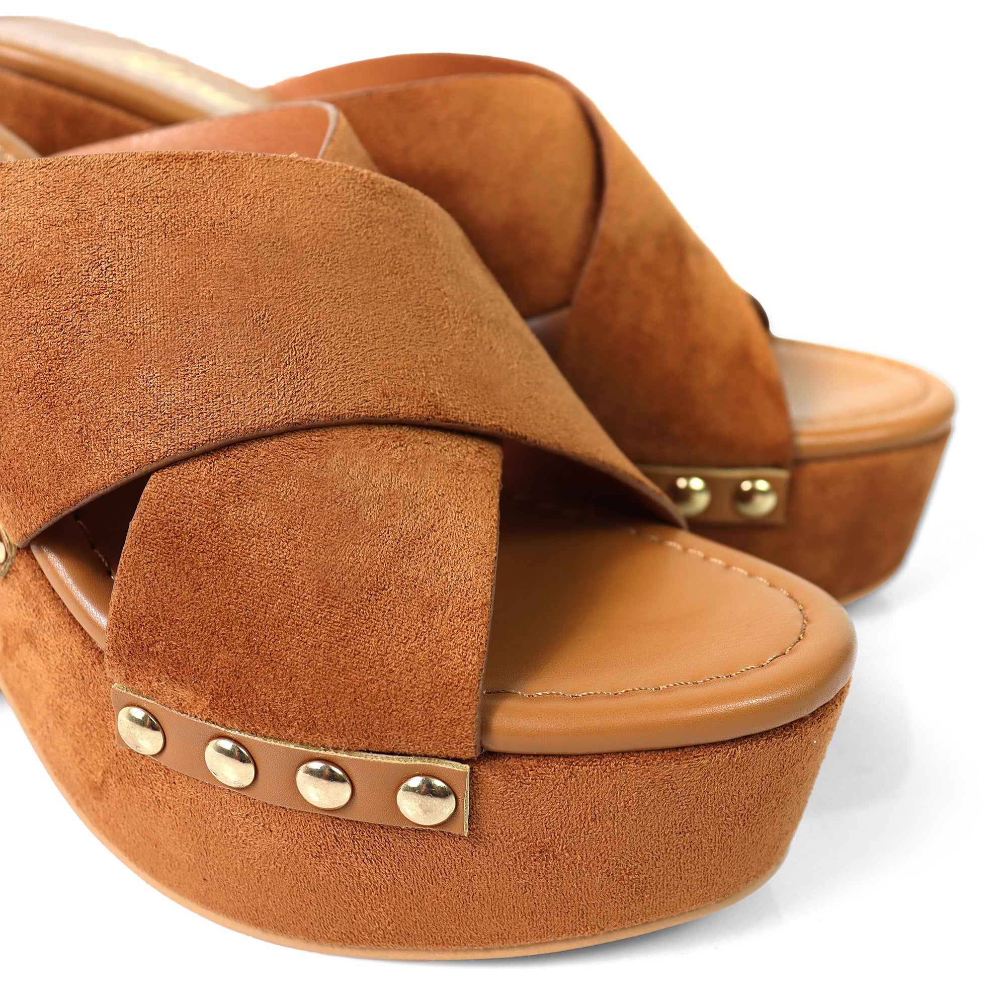 DANDY-2 CROSS STRAP MULE W/ PLATFORM HEEL TAN