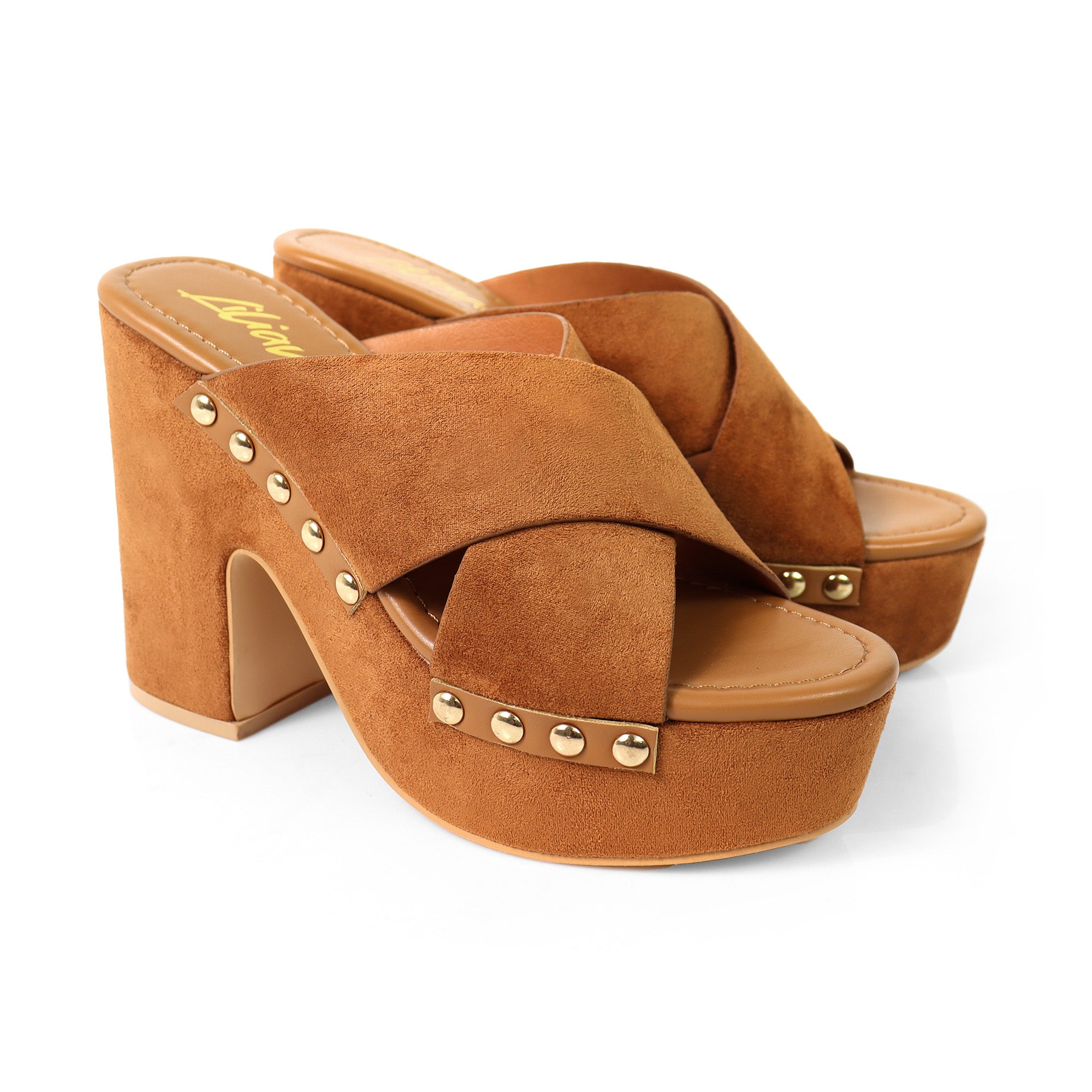 DANDY-2 CROSS STRAP MULE W/ PLATFORM HEEL TAN