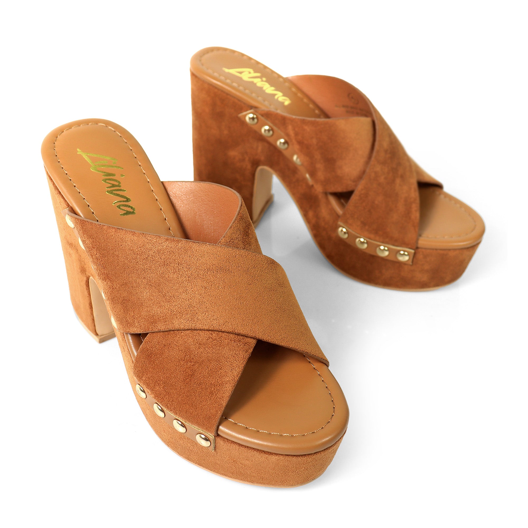 DANDY-2 CROSS STRAP MULE W/ PLATFORM HEEL TAN