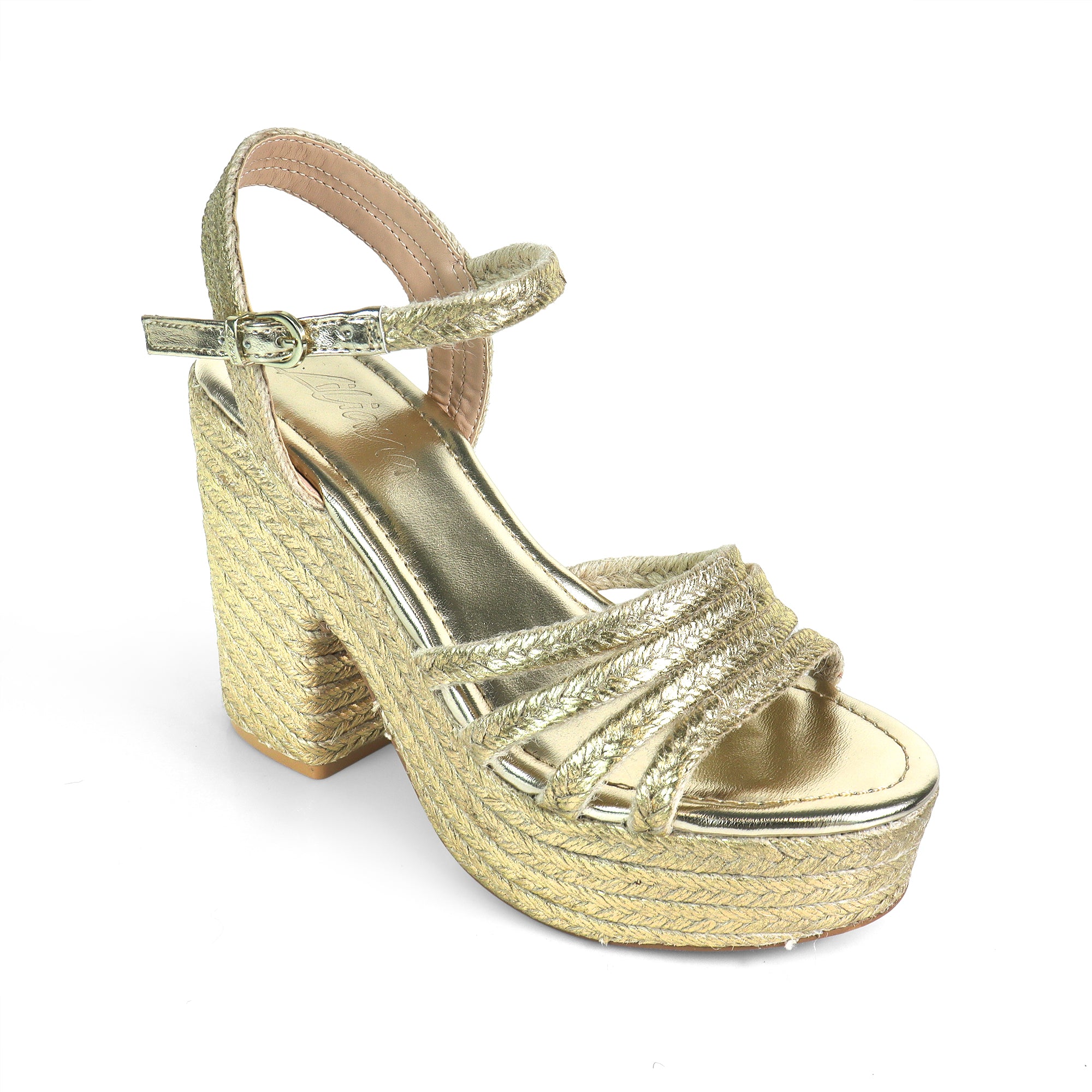DANDY-8 ANKLE STRAP W/ ESPADRILLE PLATFORM HEEL GOLD