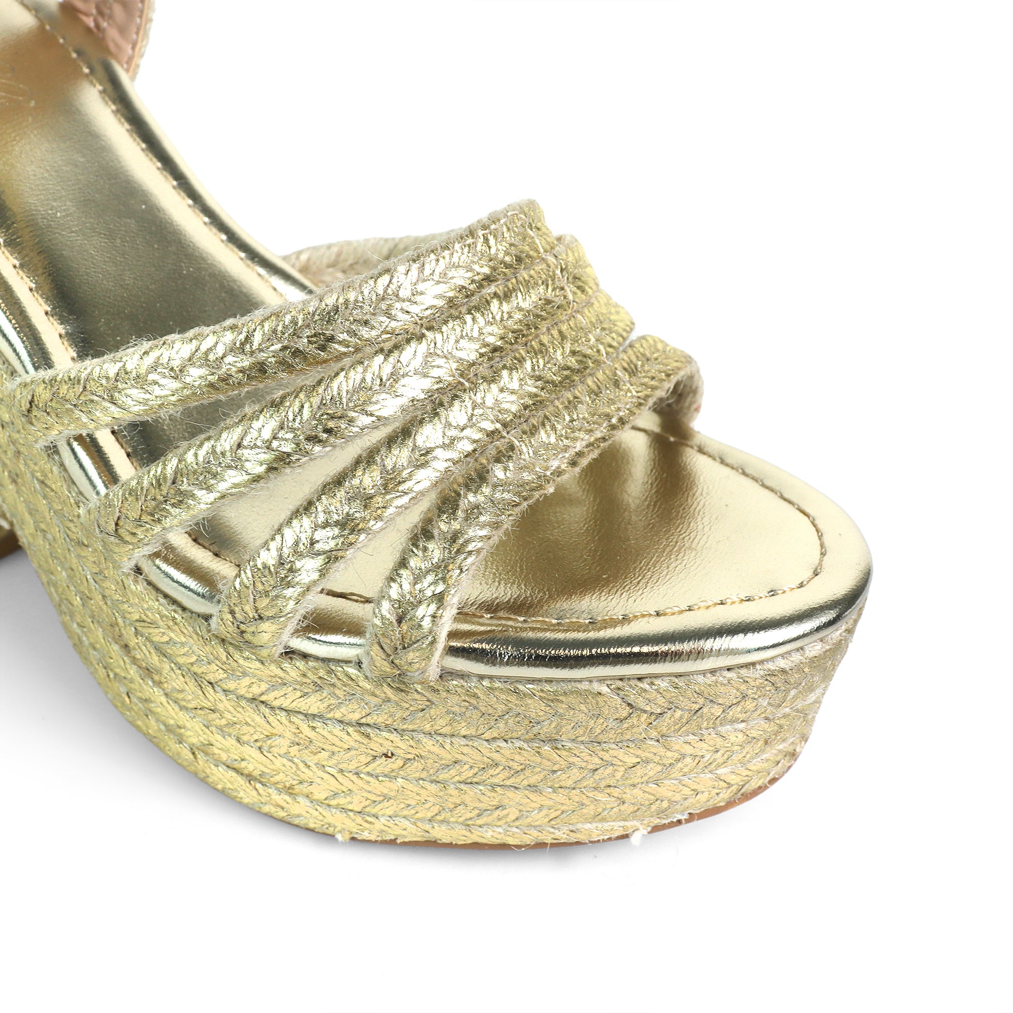 DANDY-8 ANKLE STRAP W/ ESPADRILLE PLATFORM HEEL GOLD