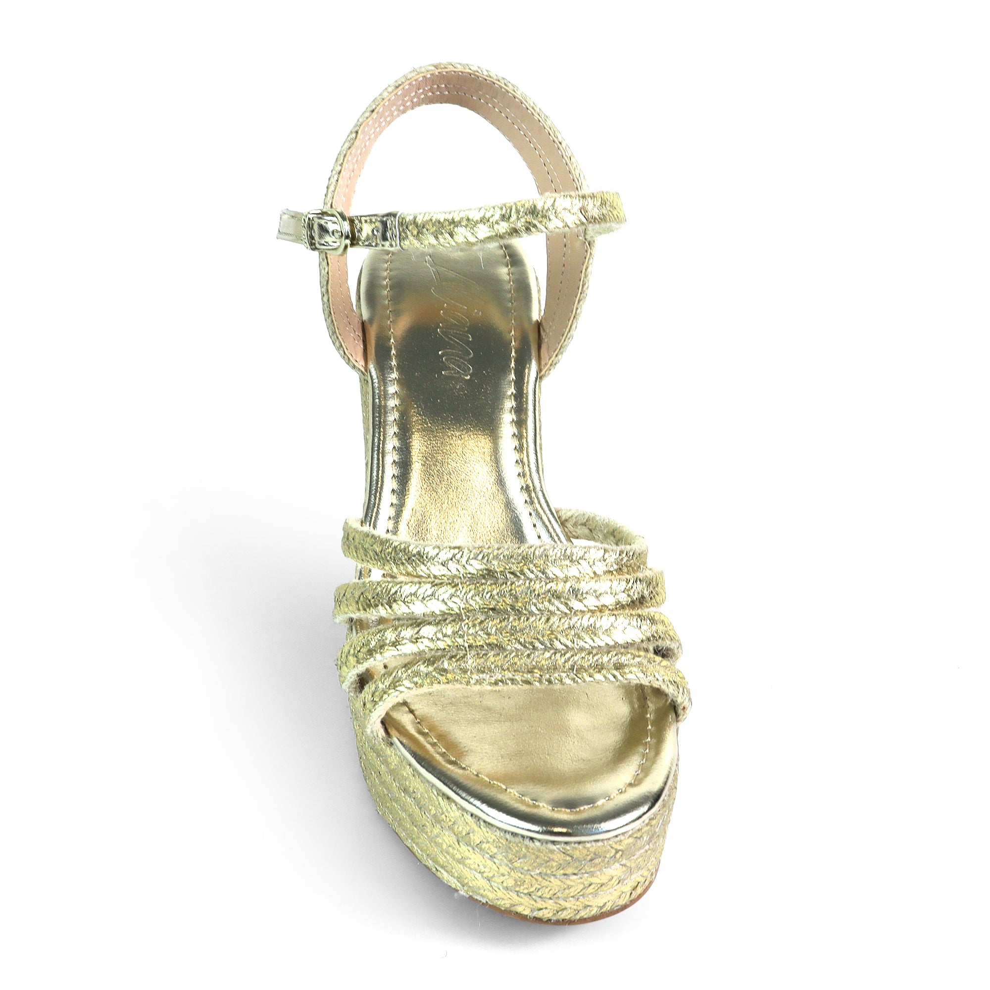 DANDY-8 ANKLE STRAP W/ ESPADRILLE PLATFORM HEEL GOLD