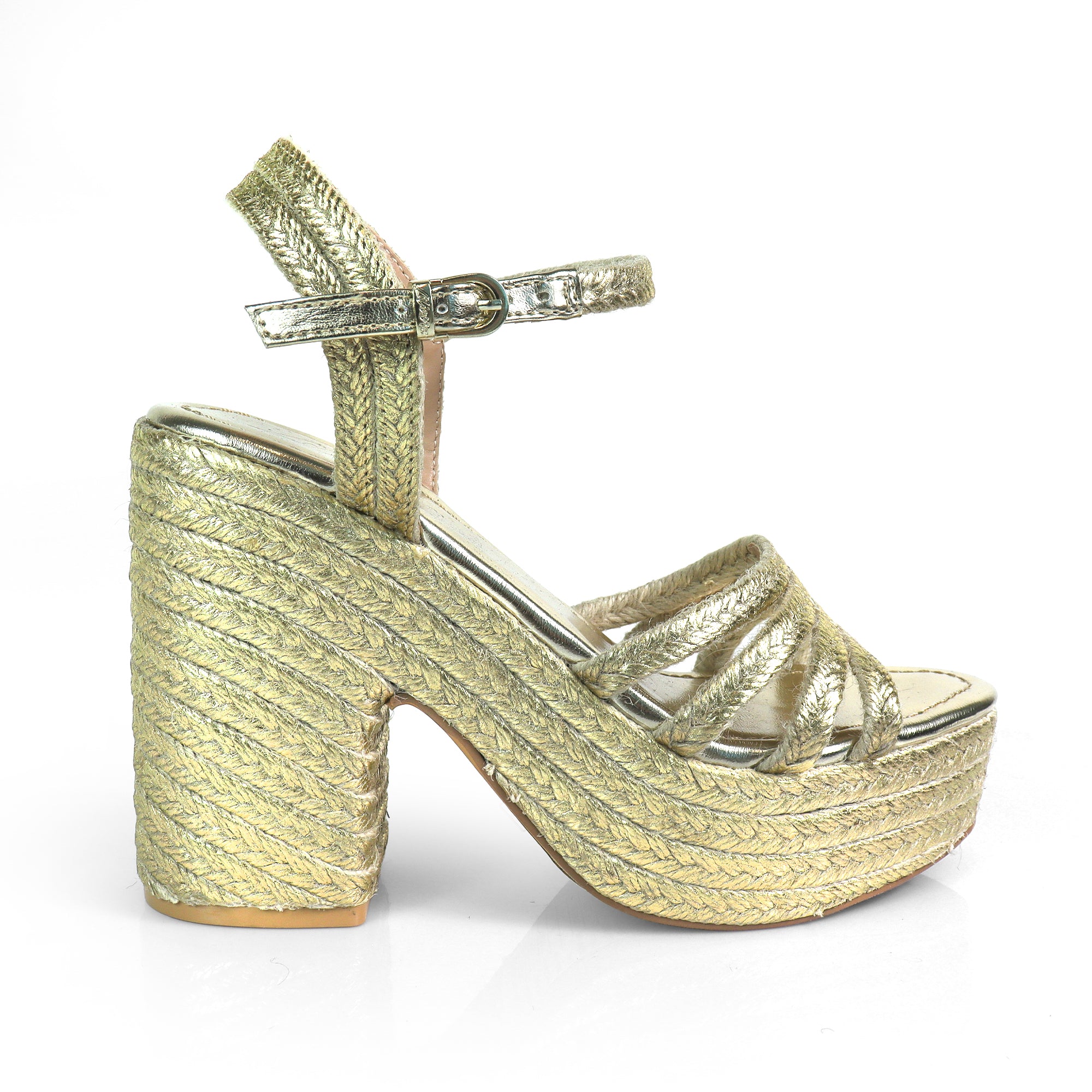 DANDY-8 ANKLE STRAP W/ ESPADRILLE PLATFORM HEEL GOLD