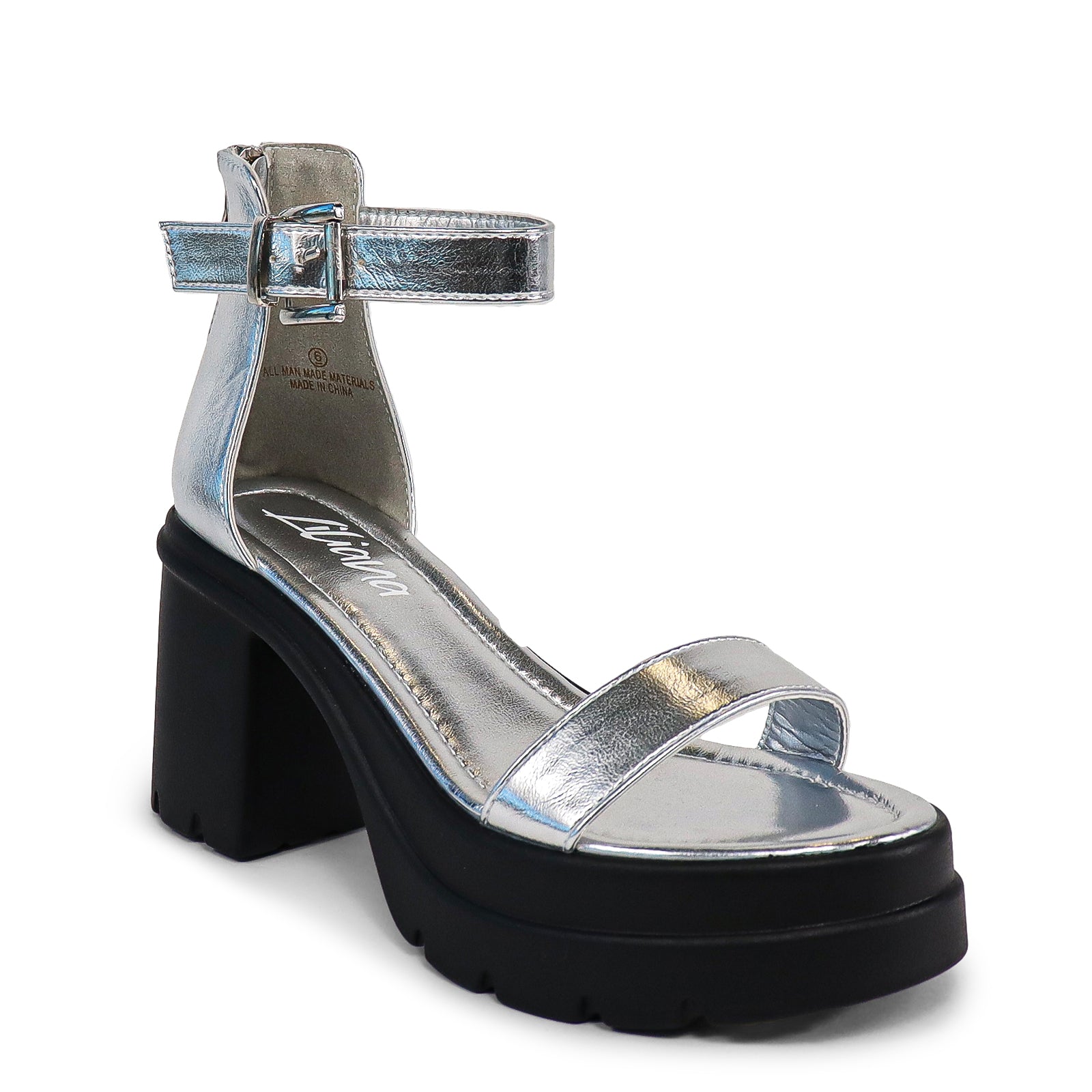 DEANA-1 STRAP PLATFORM W/ CHUCKY HEEL - SILVER