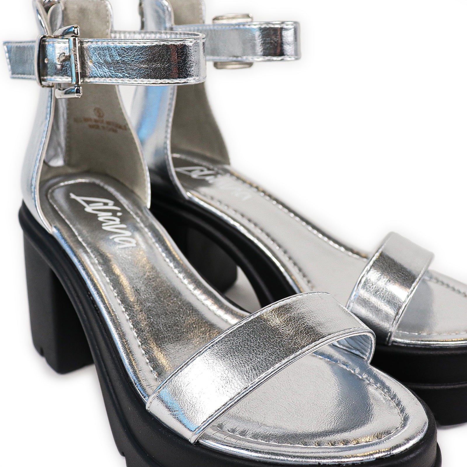 DEANA-1 STRAP PLATFORM W/ CHUCKY HEEL - SILVER