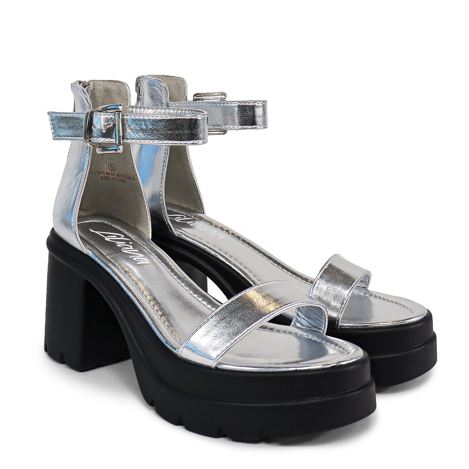 DEANA-1 STRAP PLATFORM W/ CHUCKY HEEL - SILVER