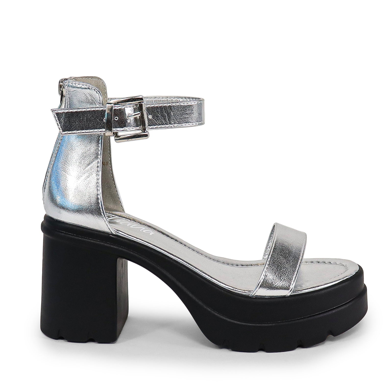 DEANA-1 STRAP PLATFORM W/ CHUCKY HEEL - SILVER