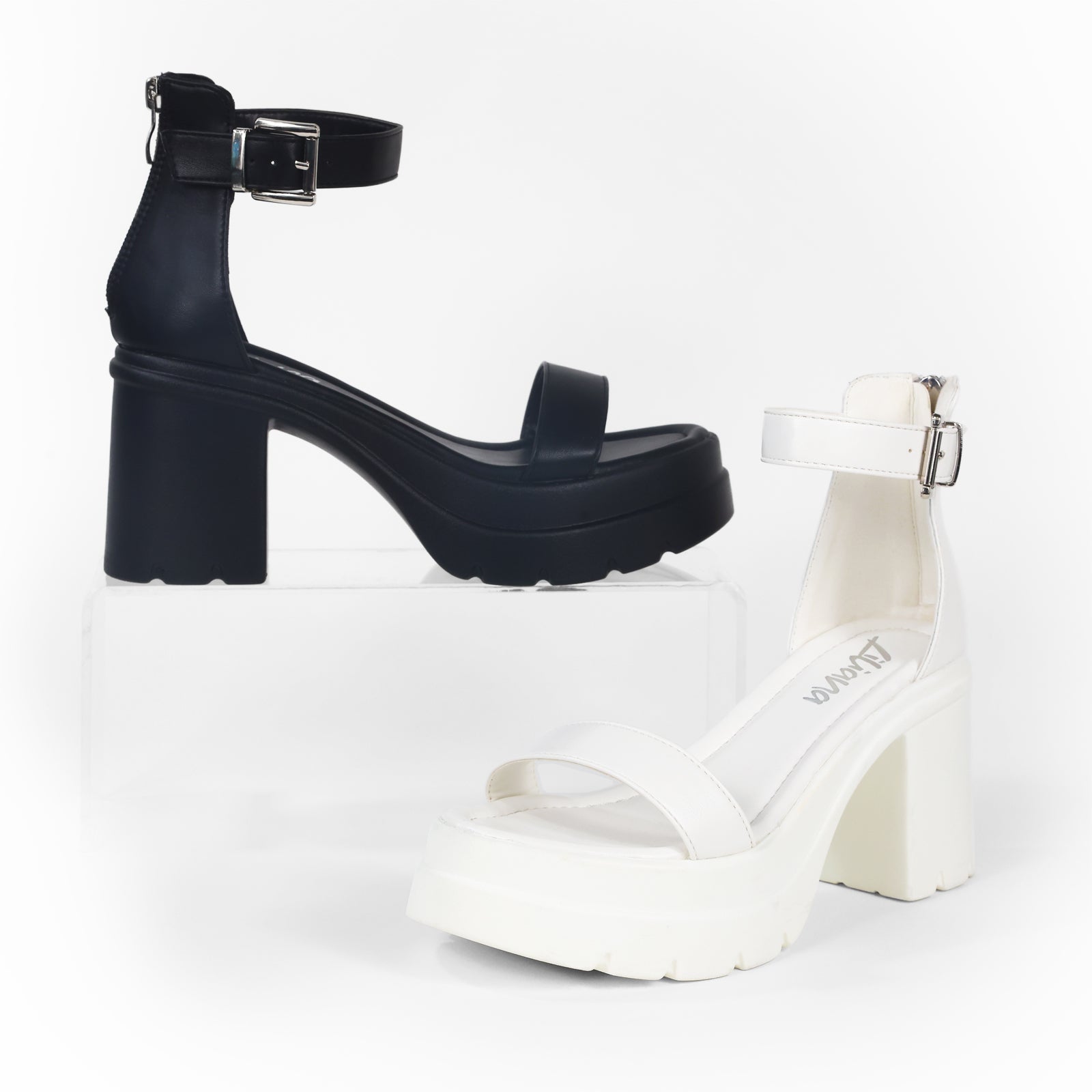 DEANA-1 STRAP PLATFORM W/ CHUCKY HEEL - BLACK