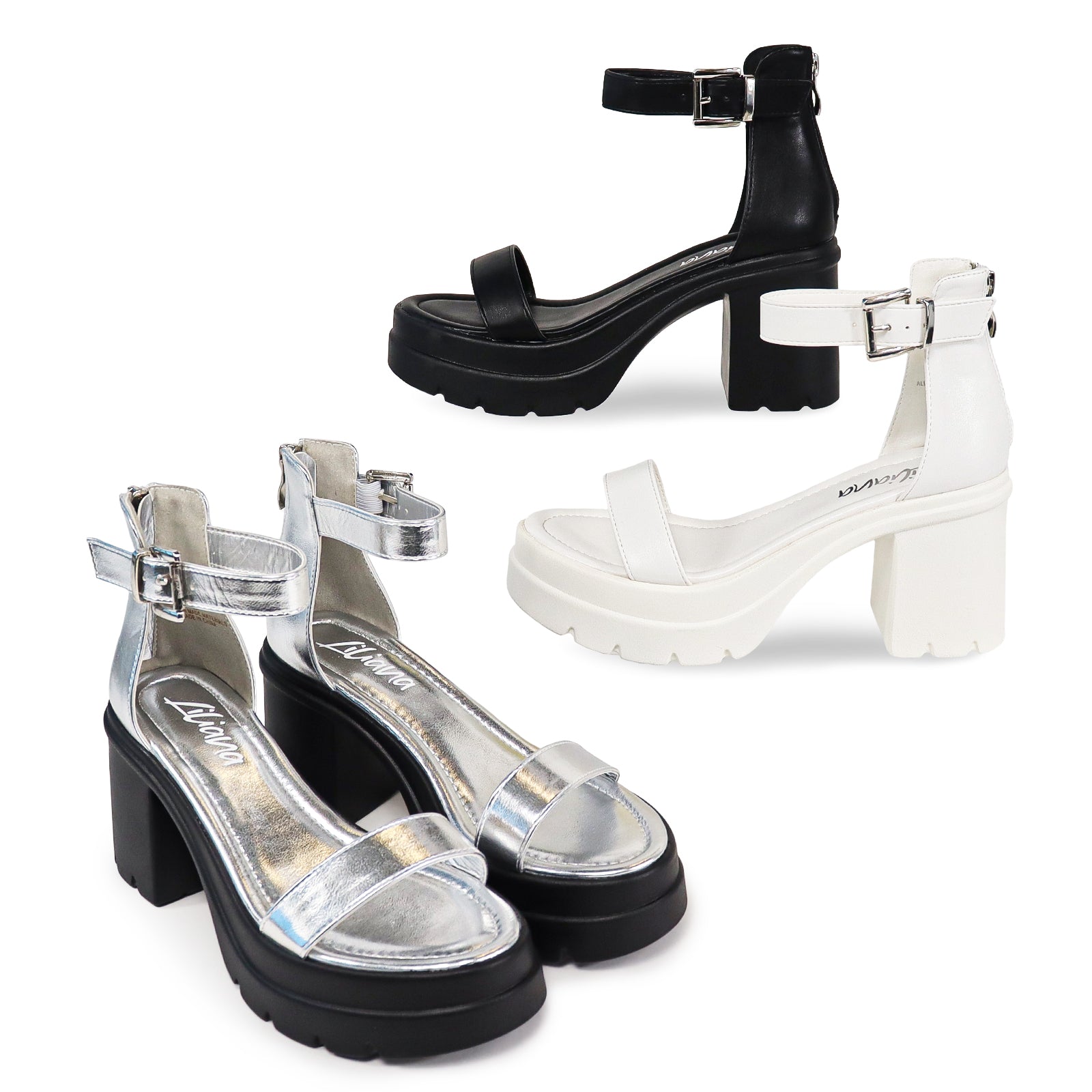 DEANA-1 STRAP PLATFORM W/ CHUCKY HEEL - BLACK