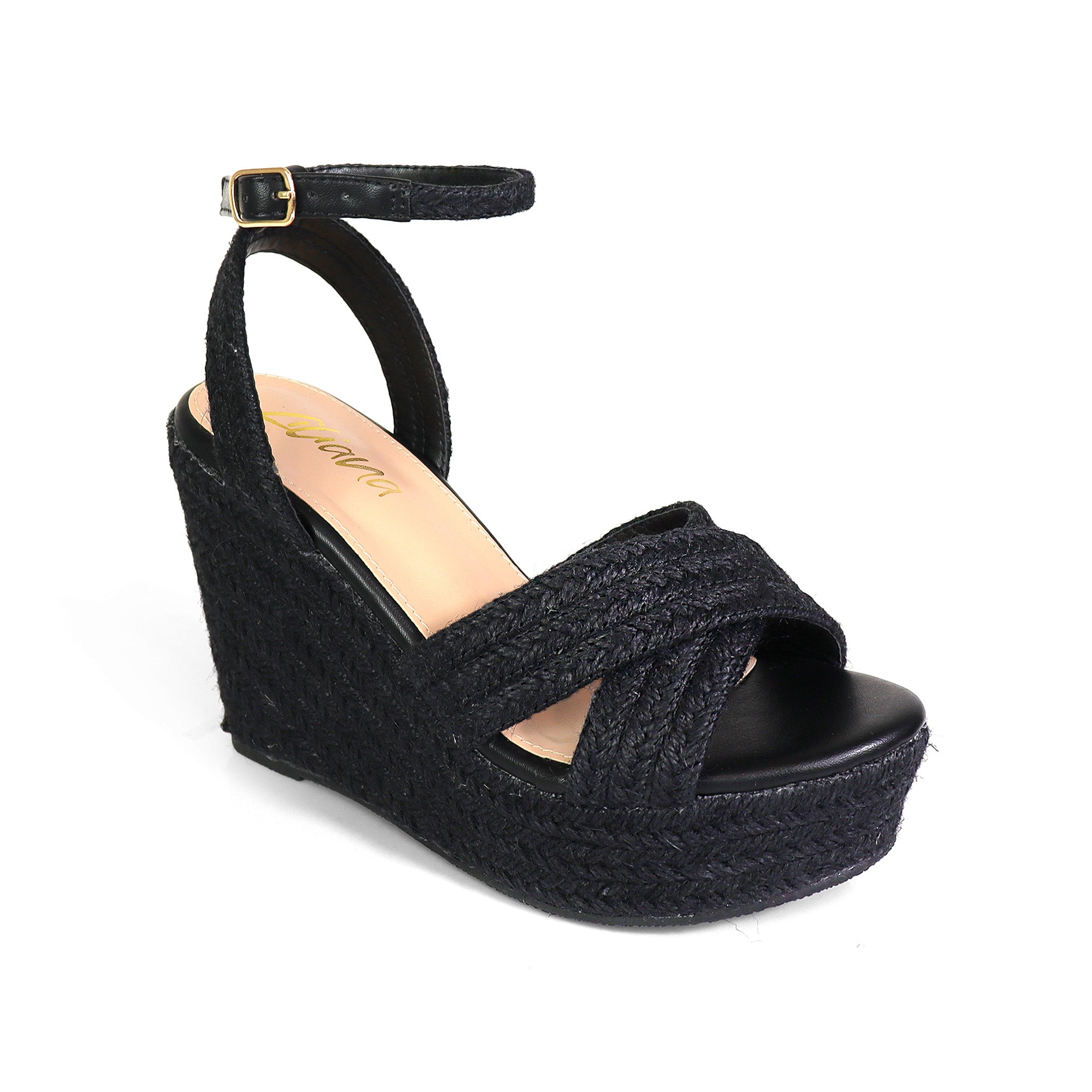 DELIGHT-1 CROSS ESPADRILLE ANKLE STRAP SANDAL BLACK