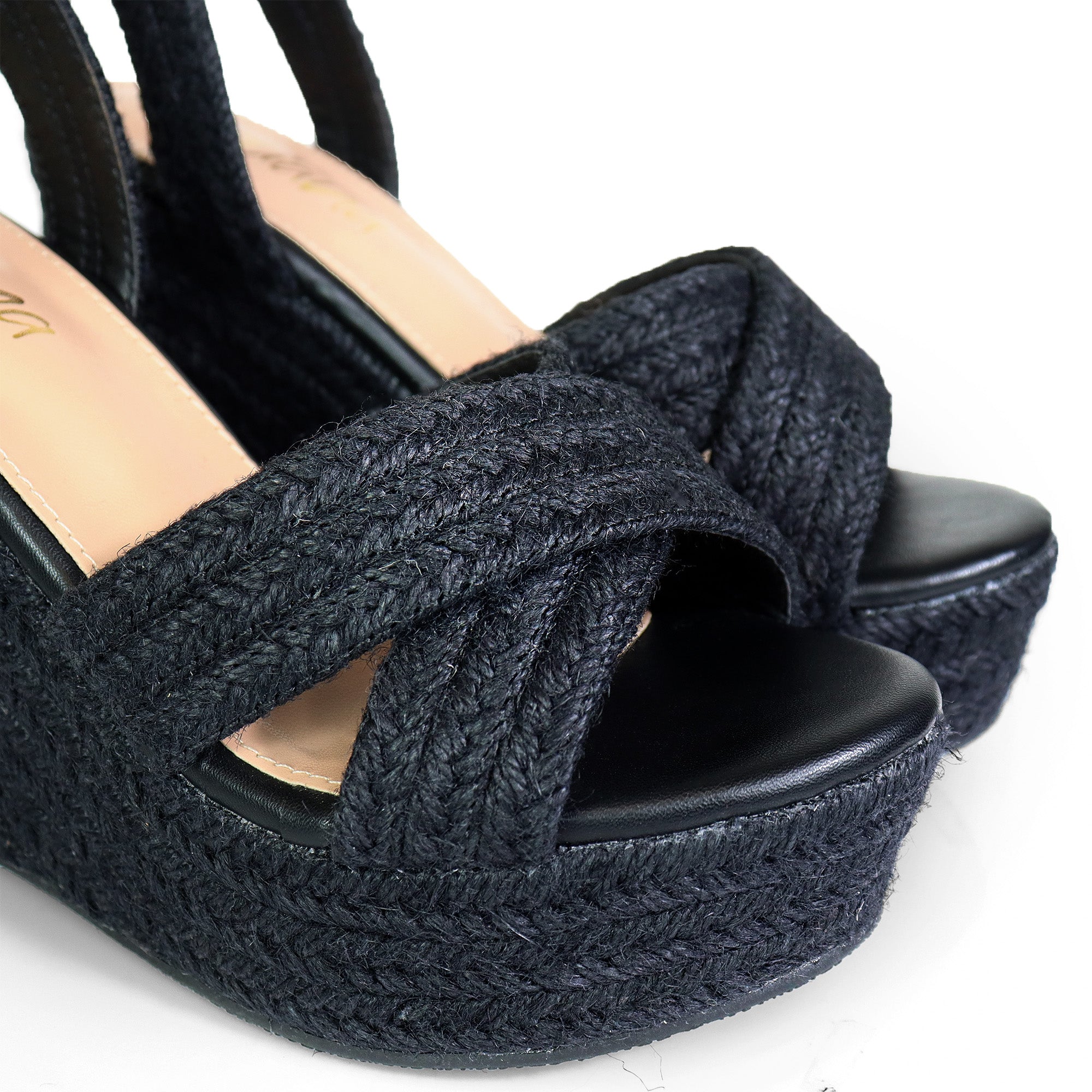 DELIGHT-1 CROSS ESPADRILLE ANKLE STRAP SANDAL BLACK