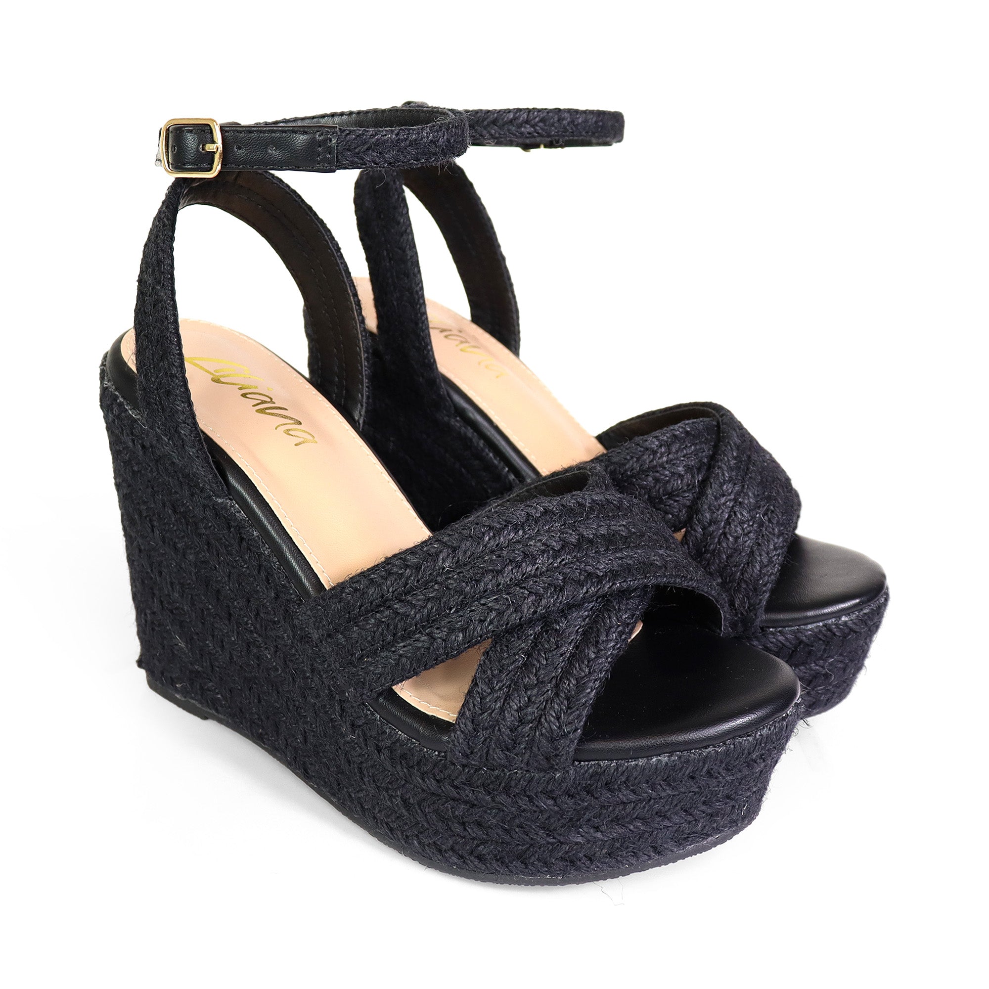 DELIGHT-1 CROSS ESPADRILLE ANKLE STRAP SANDAL BLACK