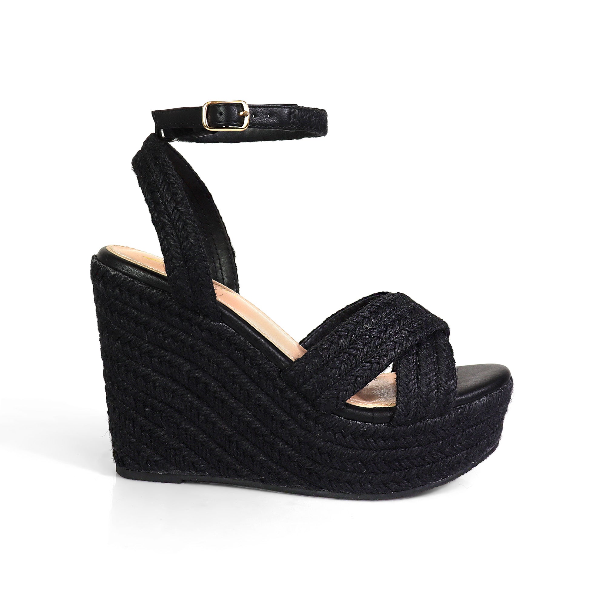 DELIGHT-1 CROSS ESPADRILLE ANKLE STRAP SANDAL BLACK