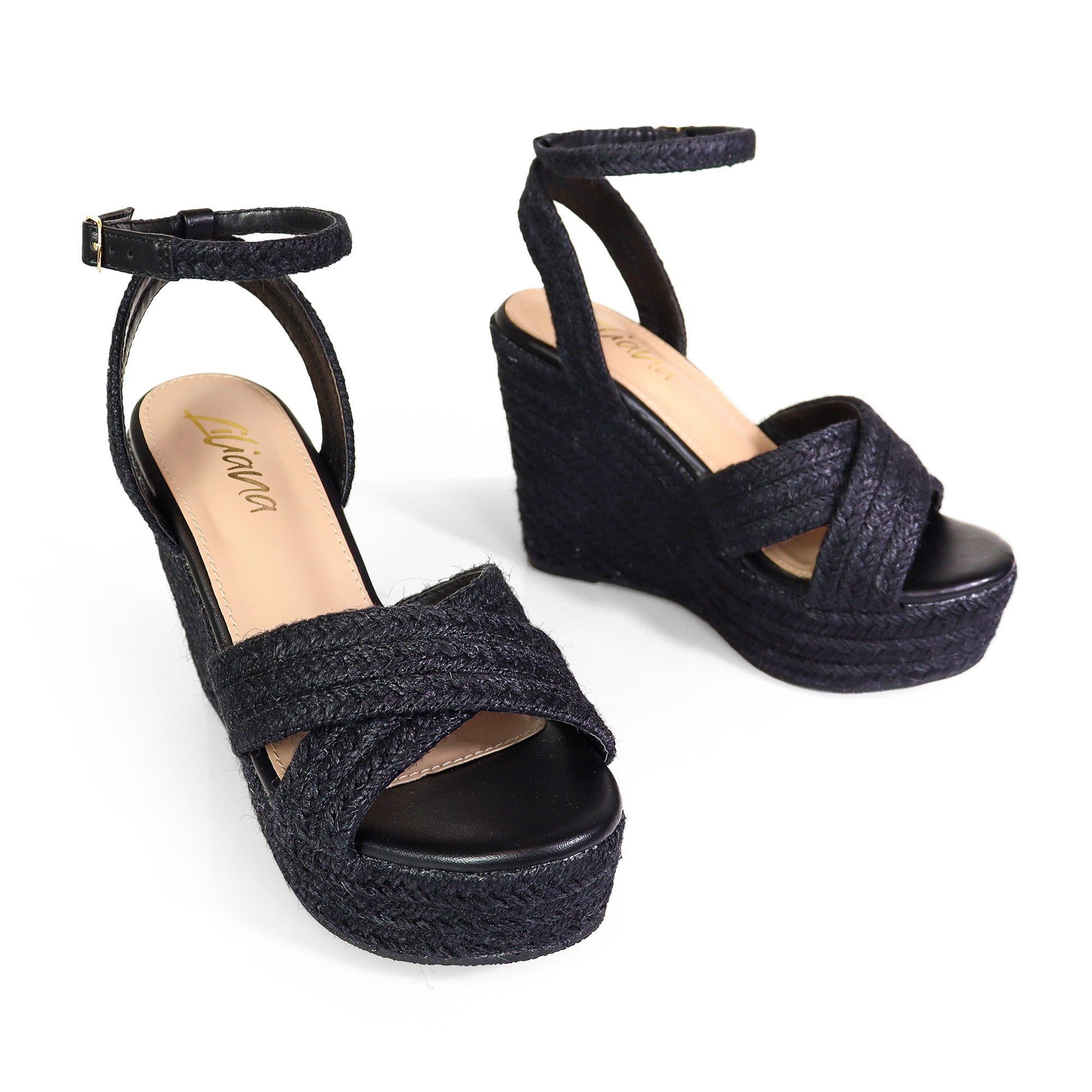 DELIGHT-1 CROSS ESPADRILLE ANKLE STRAP SANDAL BLACK