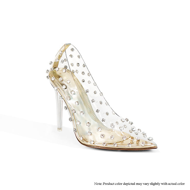 DIAMONIQUE-2 CLEAR TRANSPARENTS RHINESTONES W/ HEEL - GOLD