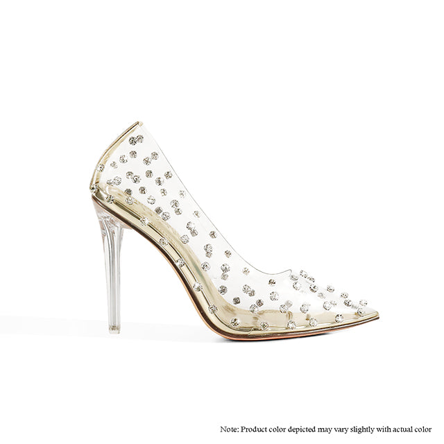 DIAMONIQUE-2 CLEAR TRANSPARENTS RHINESTONES W/ HEEL - GOLD
