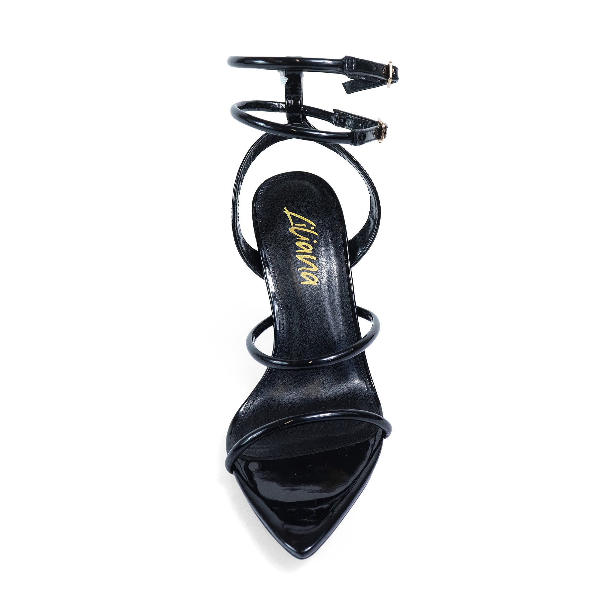DIVA-4 POINTED TOE STRAP W/ STILETTOS HEEL BLACK