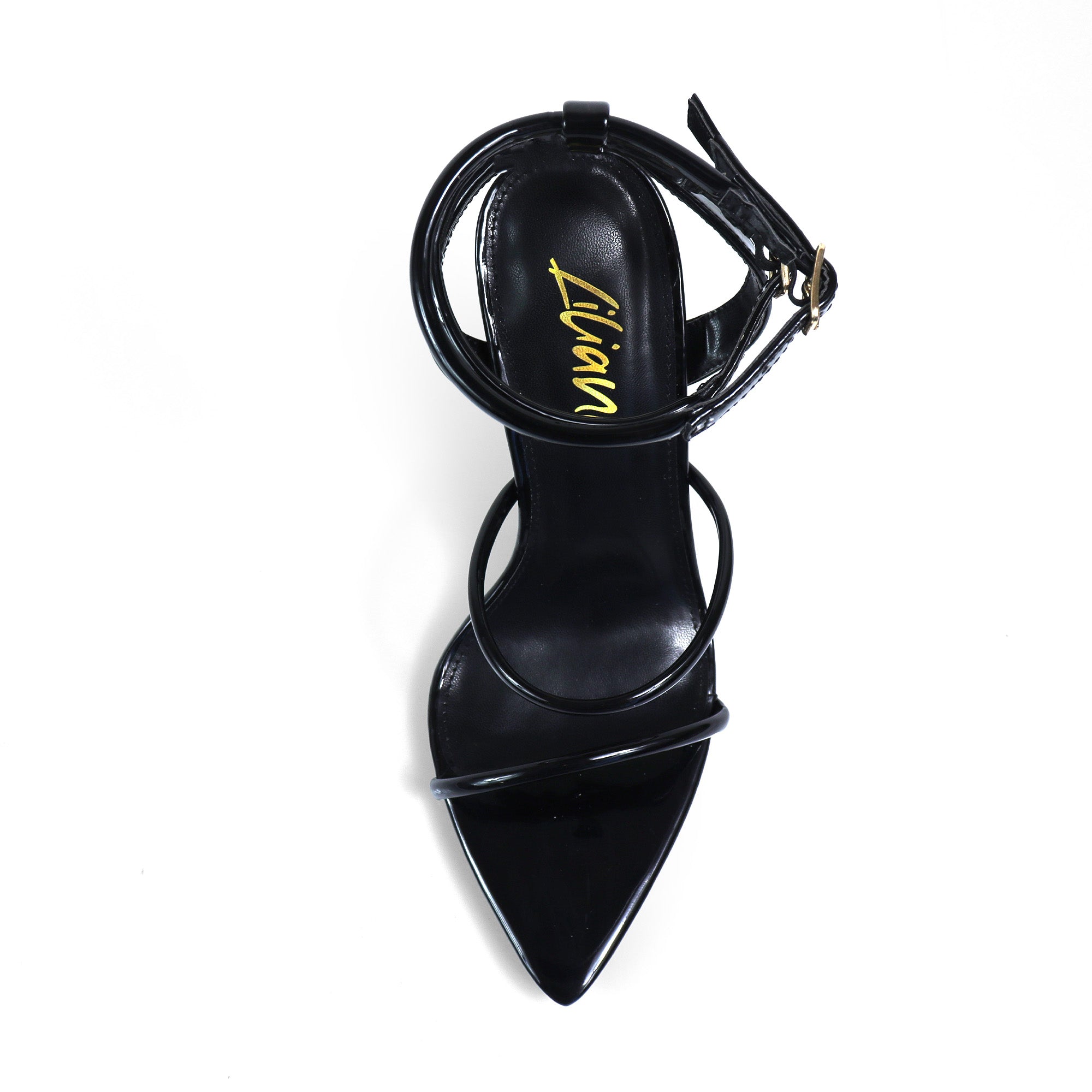 DIVA-4 POINTED TOE STRAP W/ STILETTOS HEEL BLACK