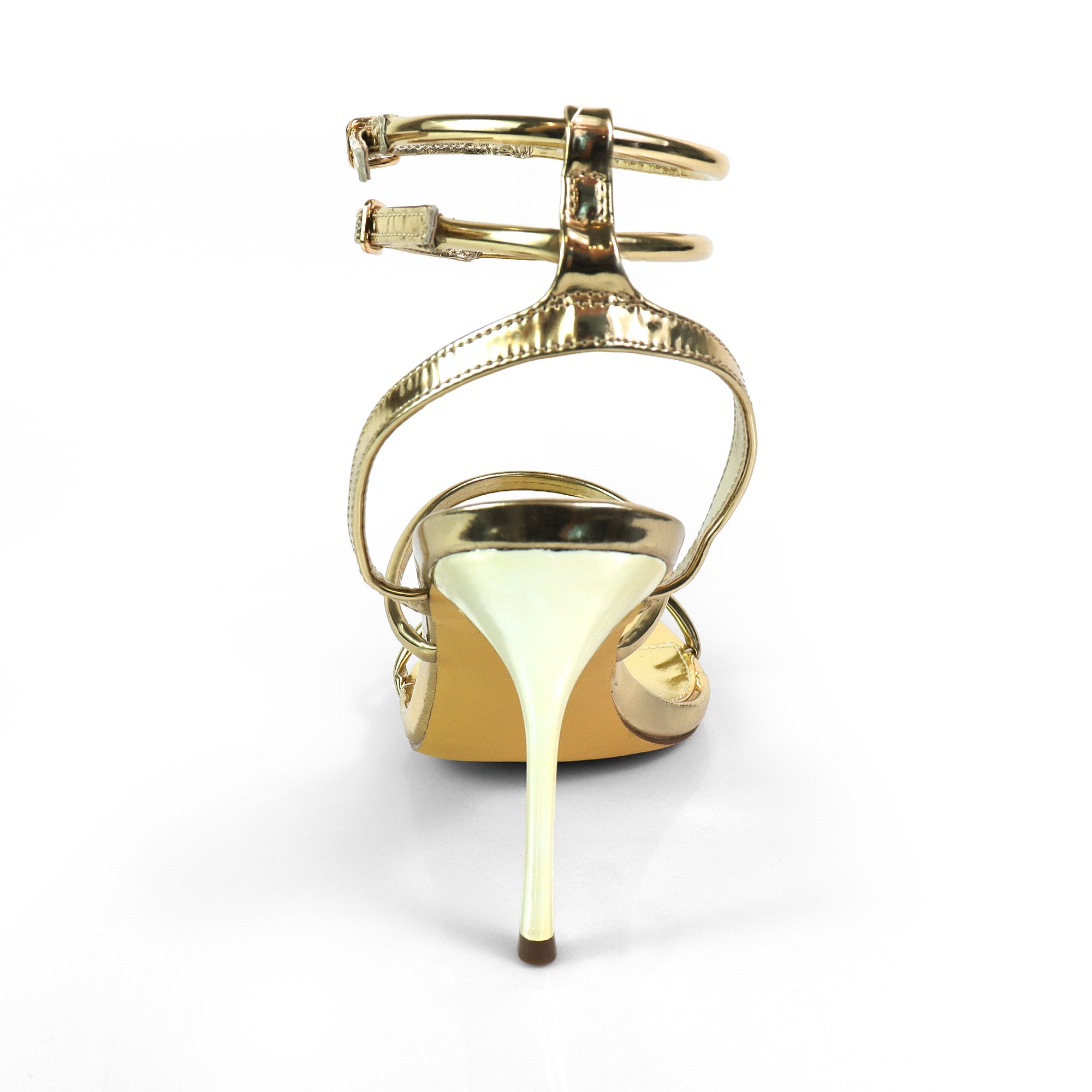 DIVA-4 POINTED TOE STRAP W/ STILETTOS HEEL GOLD