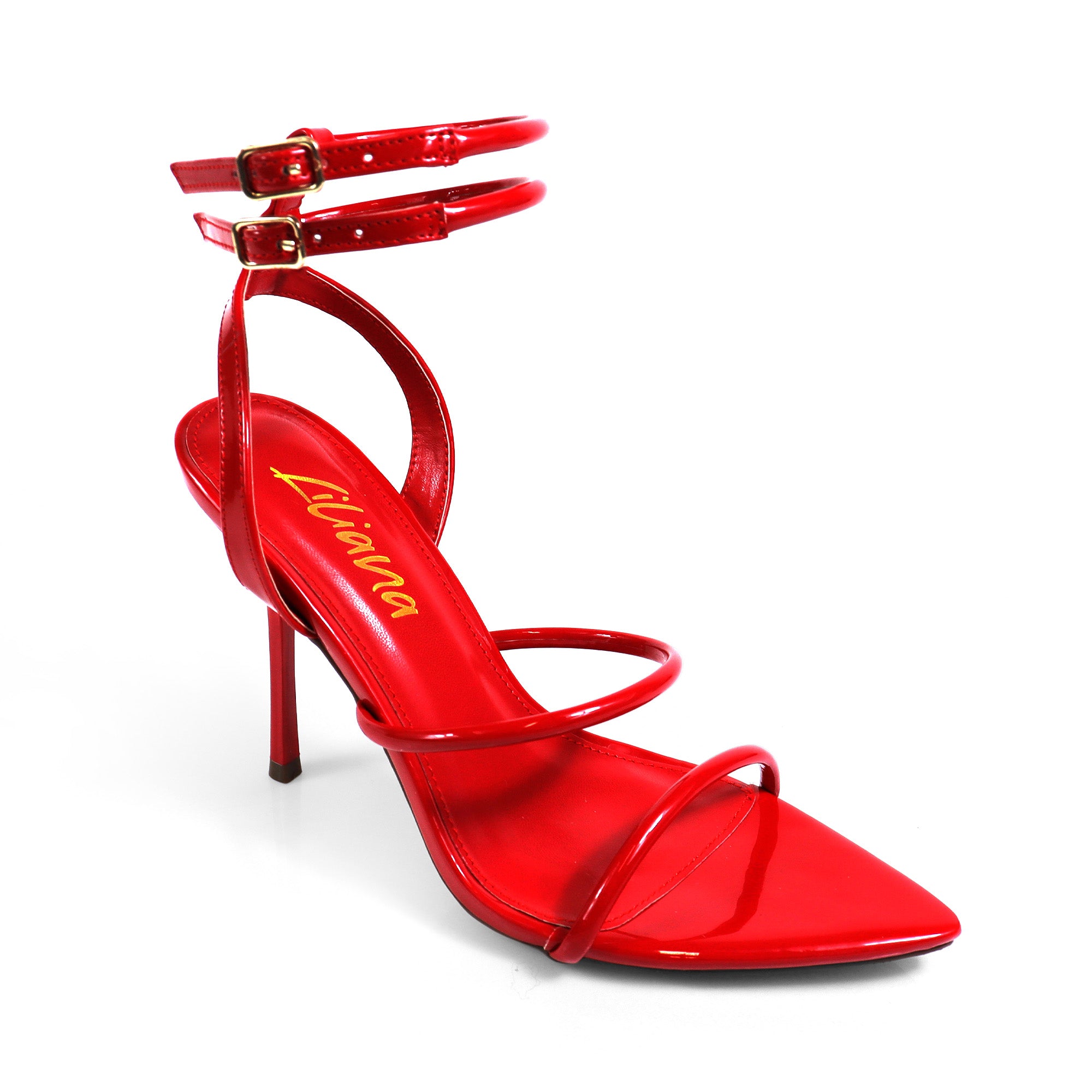 DIVA-4 POINTED TOE STRAP W/ STILETTOS HEEL RED