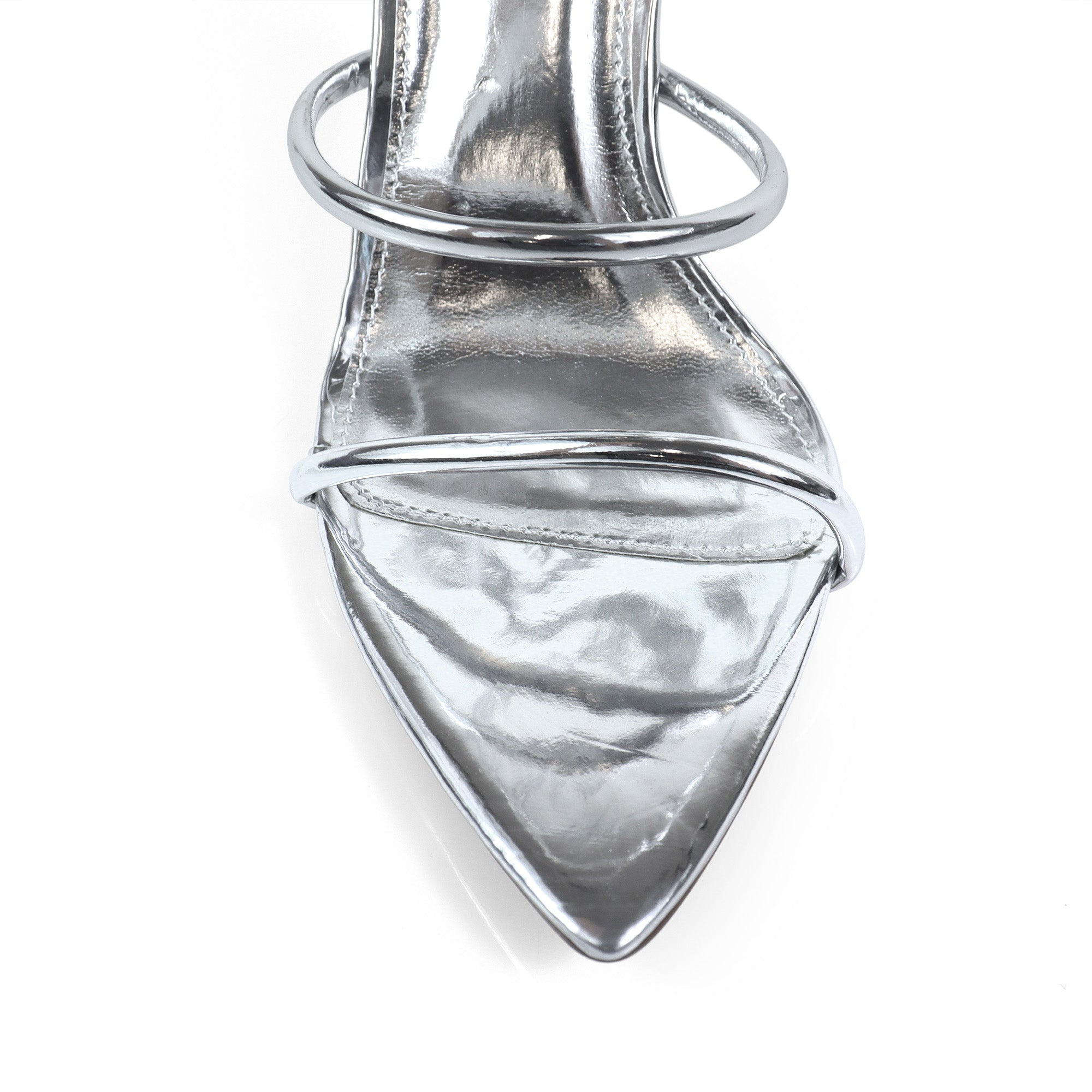 DIVA-4 POINTED TOE STRAP W/ STILETTOS HEEL SILVER