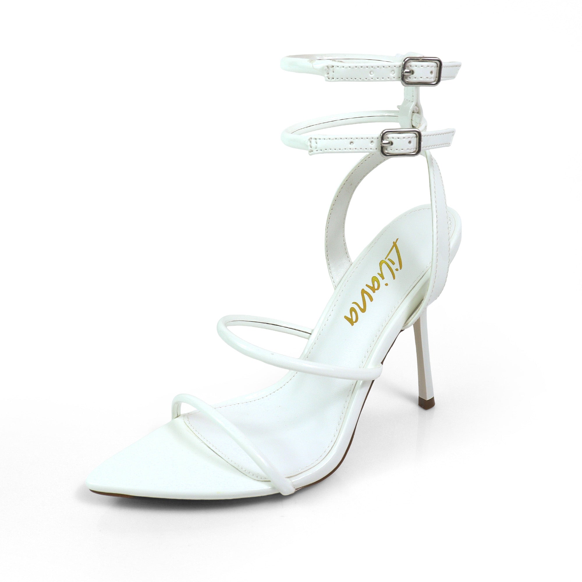 DIVA-4 POINTED TOE STRAP W/ STILETTOS HEEL WHITE