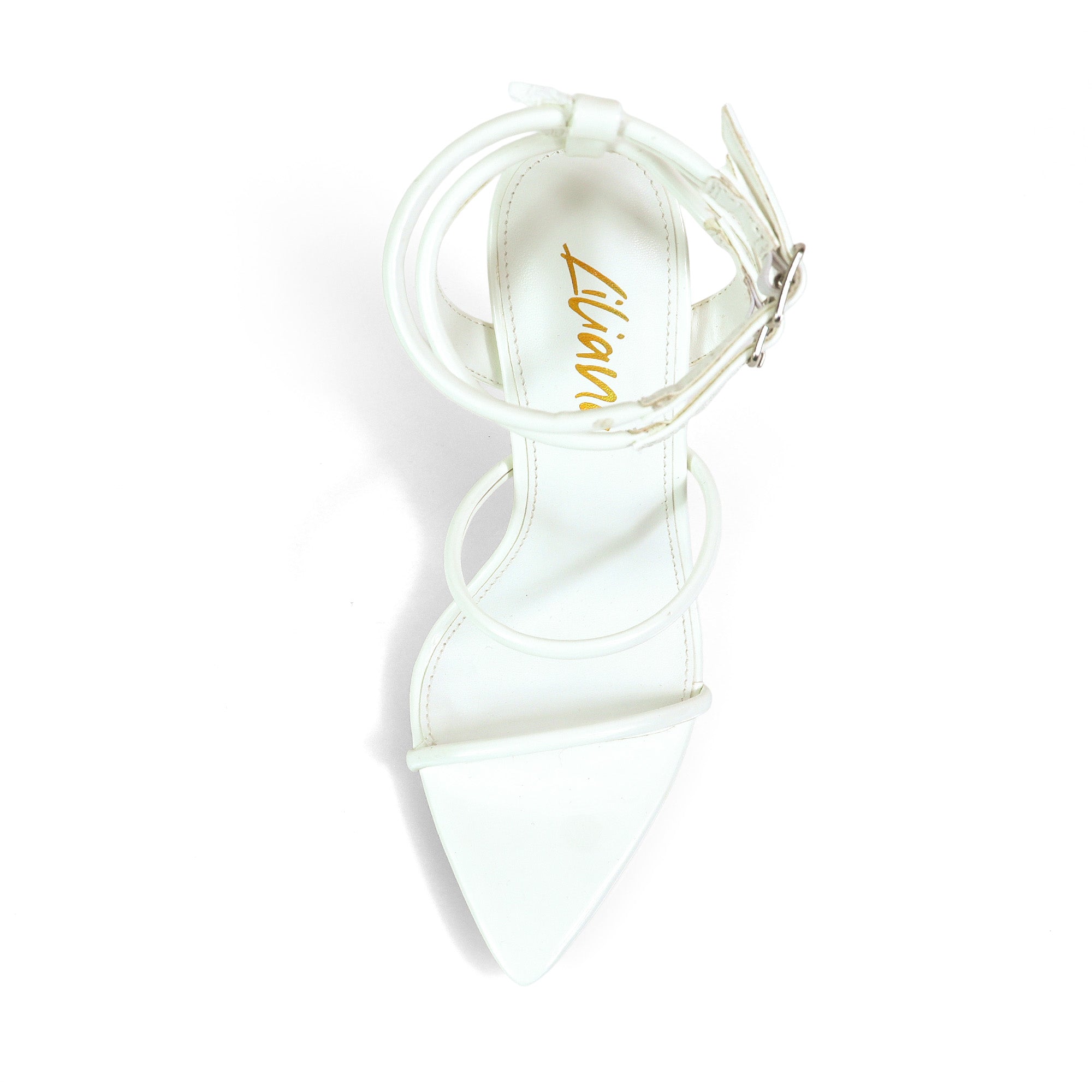 DIVA-4 POINTED TOE STRAP W/ STILETTOS HEEL WHITE