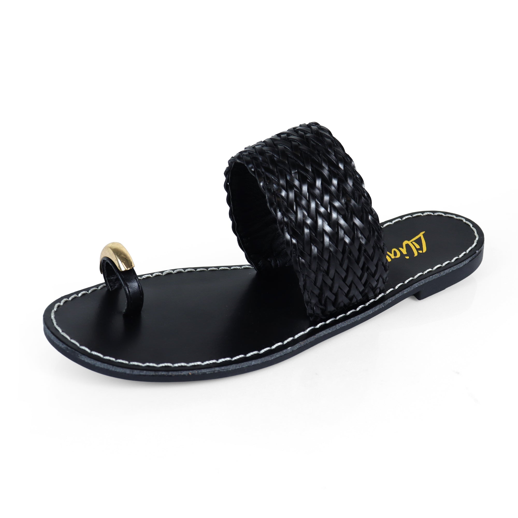 EILEEN-1 WOVEN STRAP TOE RING DESIGN W/FLAT SANDAL BLACK