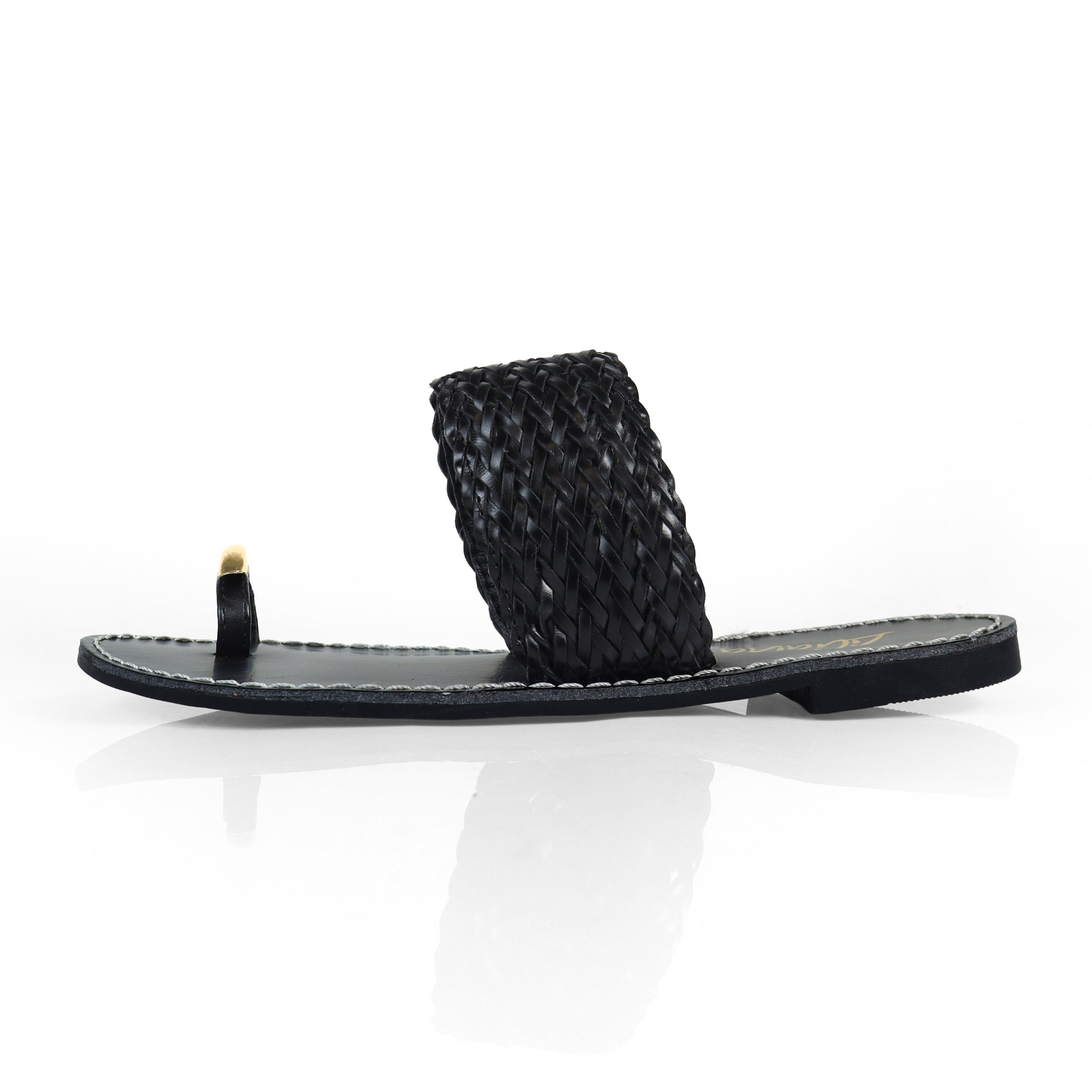 EILEEN-1 WOVEN STRAP TOE RING DESIGN W/FLAT SANDAL BLACK