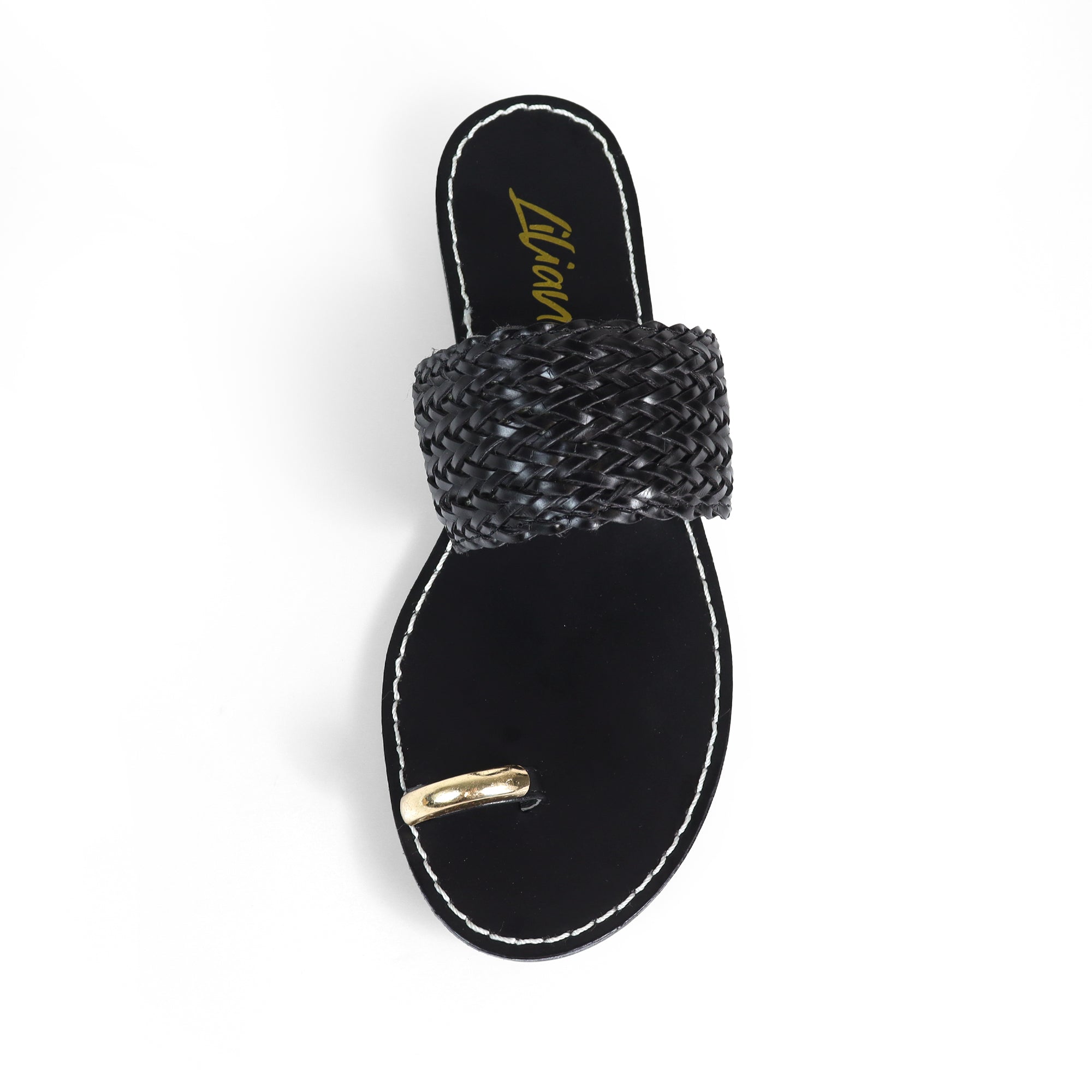 EILEEN-1 WOVEN STRAP TOE RING DESIGN W/FLAT SANDAL BLACK
